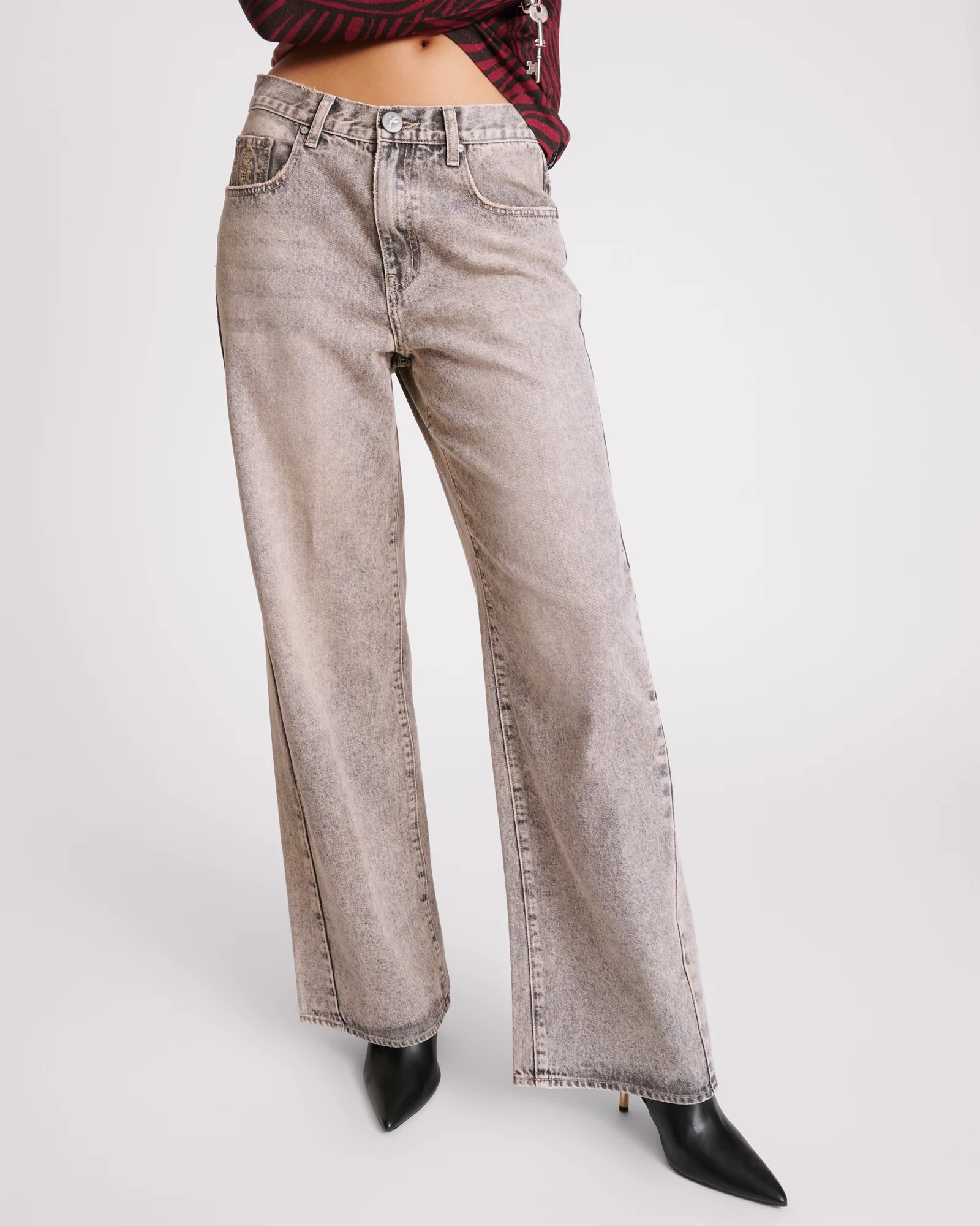 Jackson Mid Waist Wide Leg Denim Jeans - Dusty Smoke - Image 2