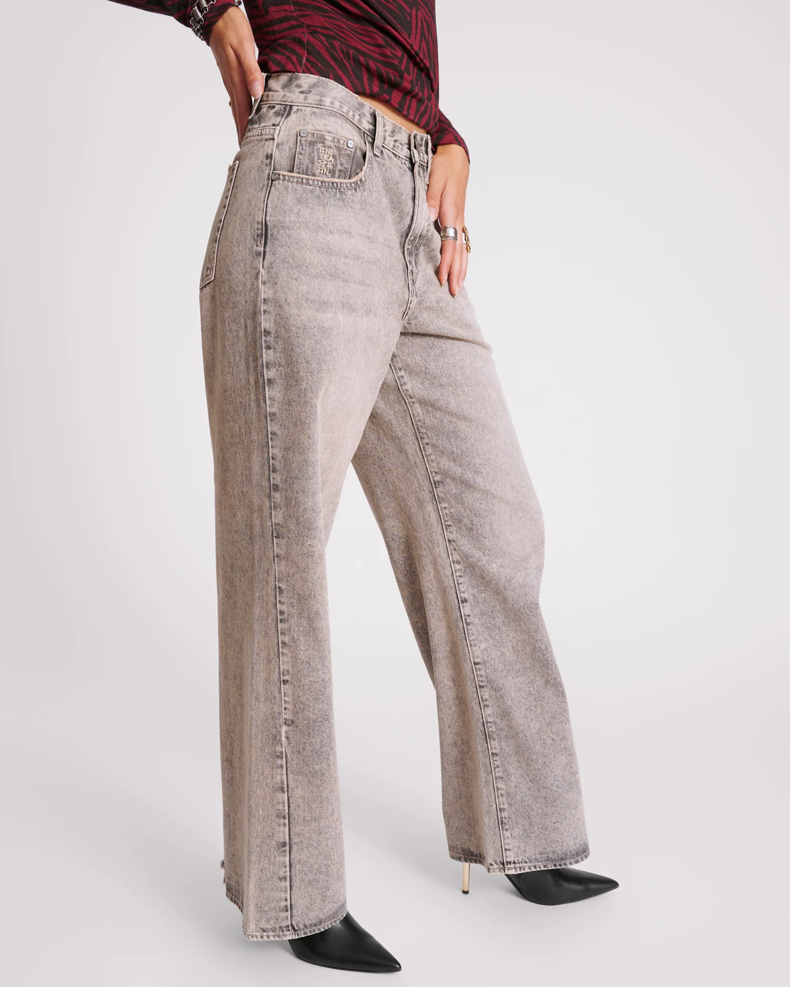 Jackson Mid Waist Wide Leg Denim Jeans - Dusty Smoke - Image 5