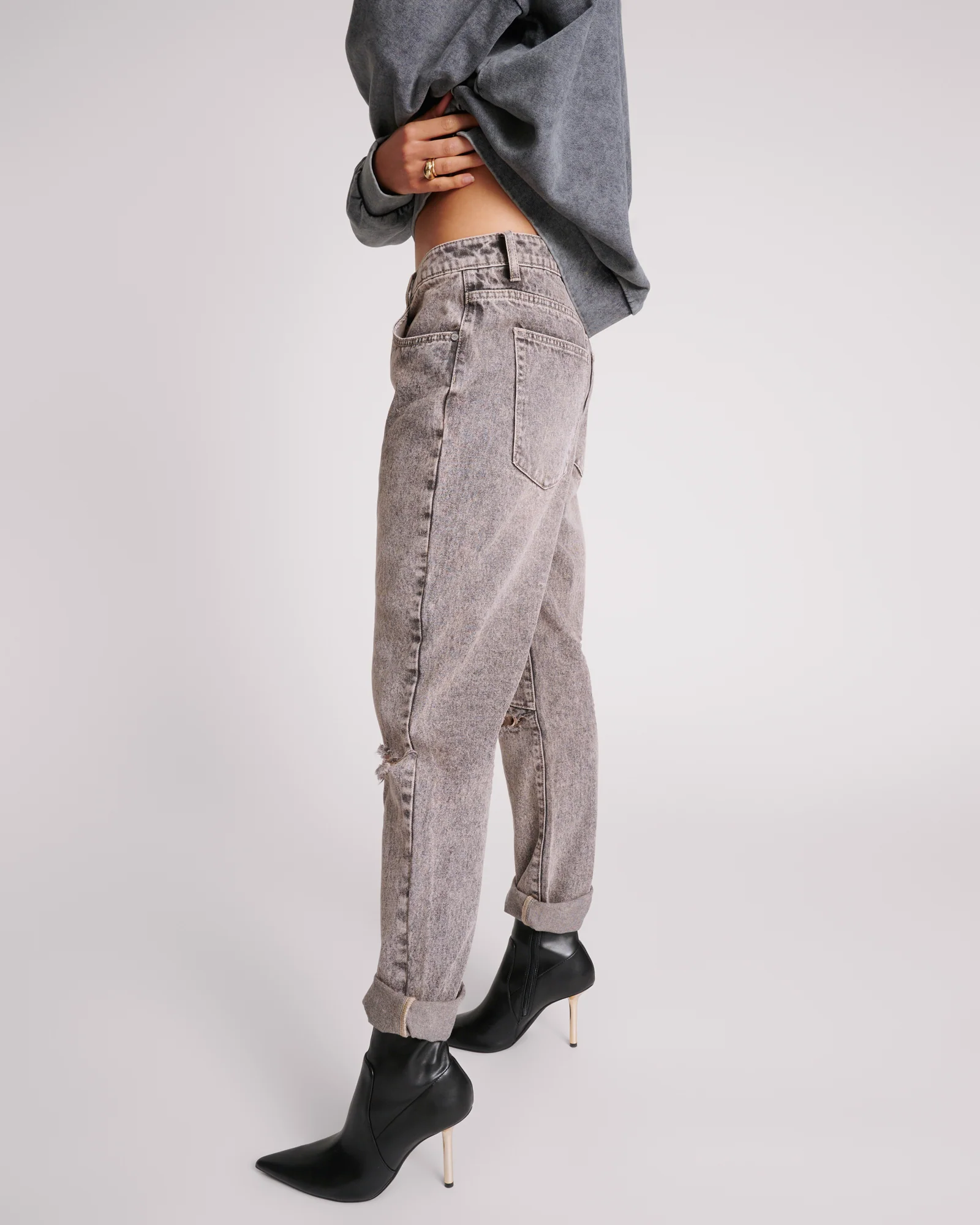 Saints Low Waist Boyfriend Denim Jeans - Dusty Smoke - Image 3