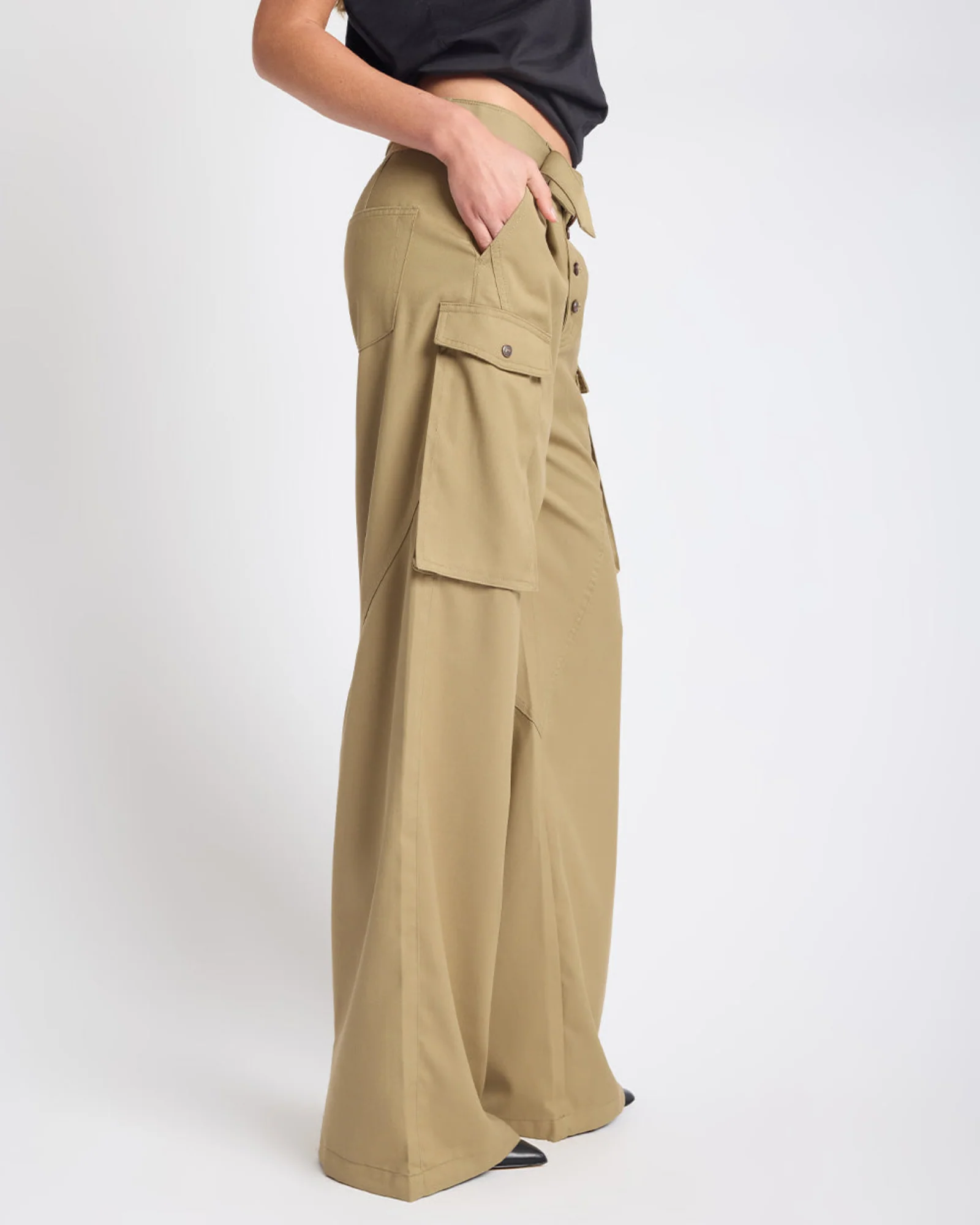 Elemental High Waist Tencel Cargo Pants - Khaki - Image 5