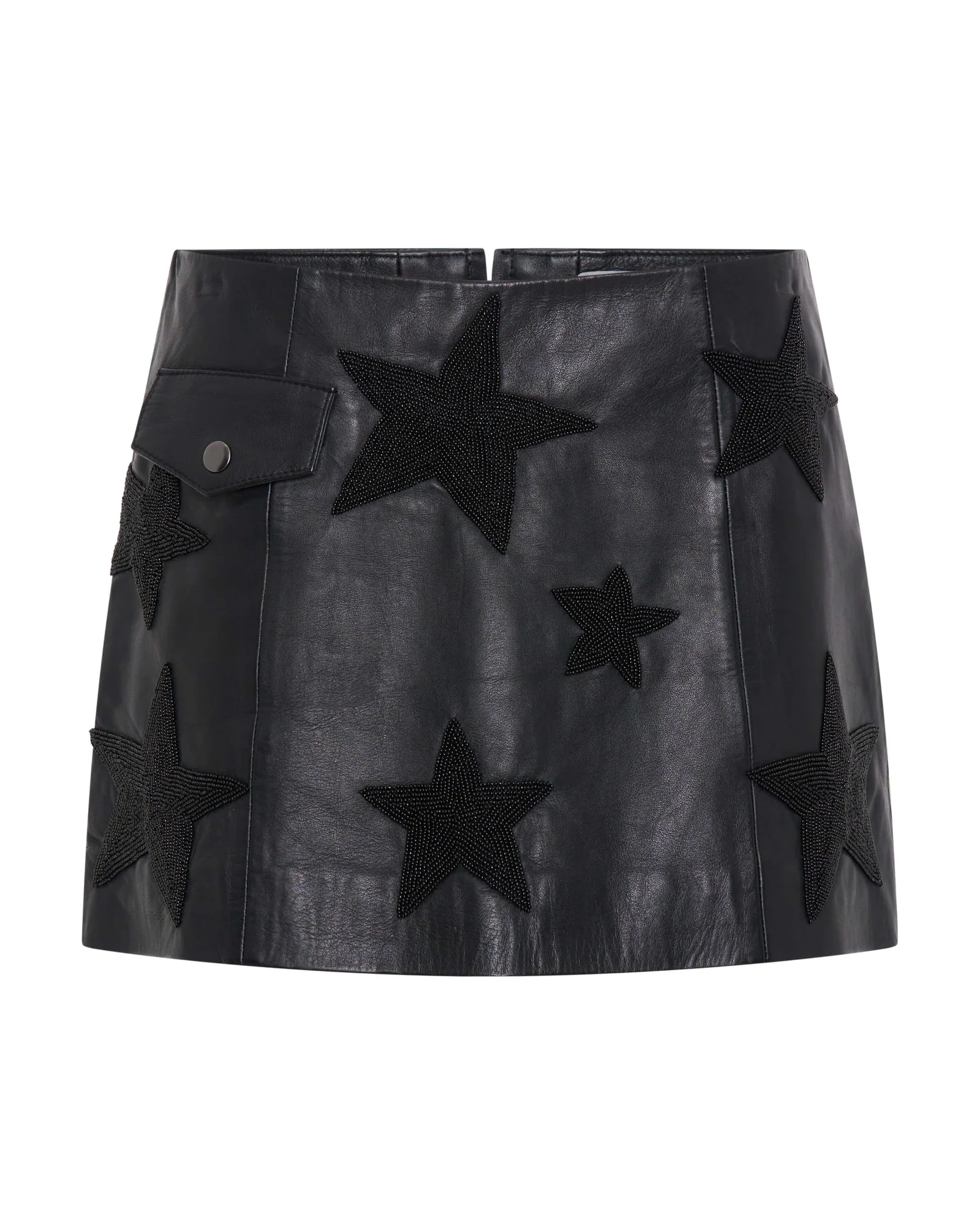 Embellished Star A-Line Leather Mini Skirt - Black - Image 8