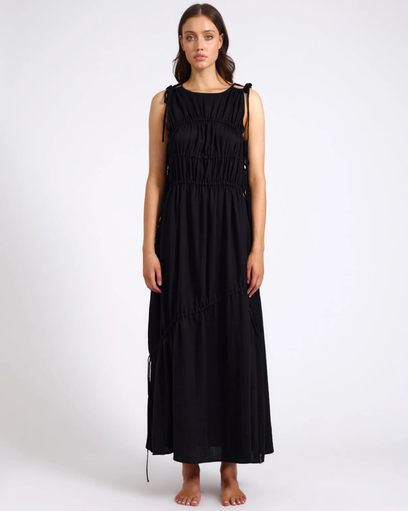 Evelyn Gathered Ruched Maxi Dress - Black - Image 2