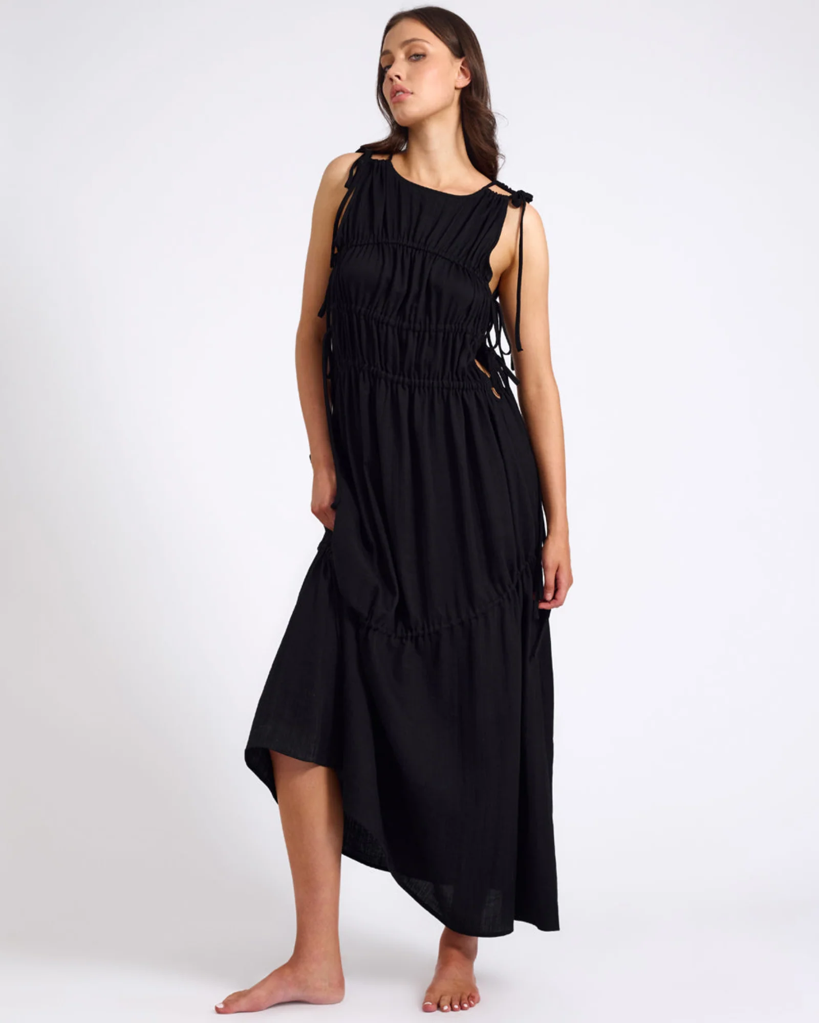 Evelyn Gathered Ruched Maxi Dress - Black - Image 3