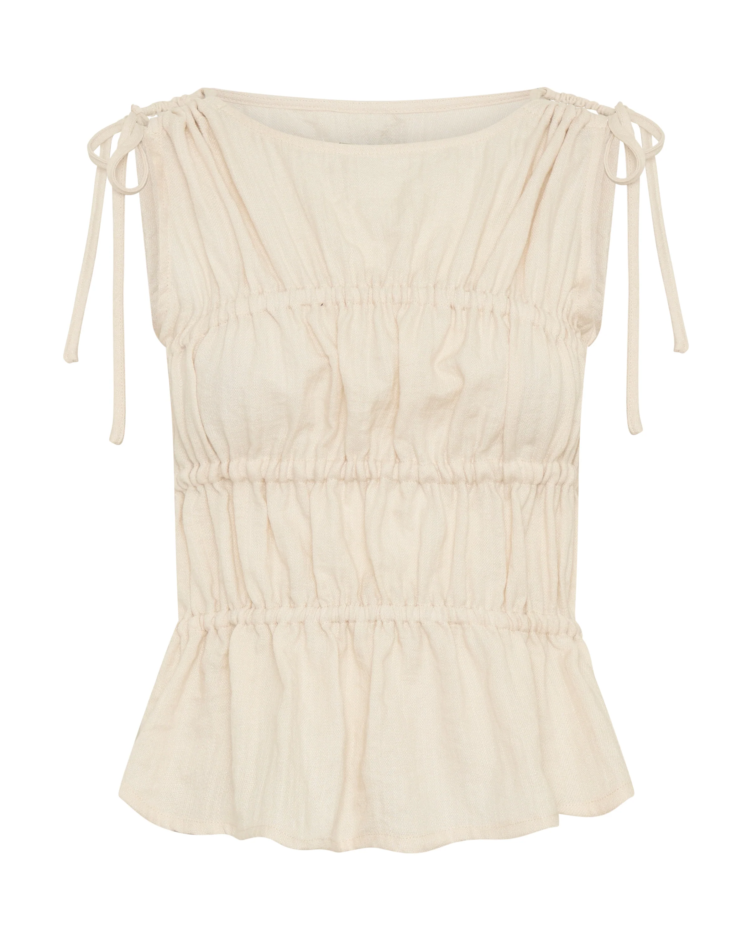 Evelyn Gathered Ruched Tie Top - Cream - Image 14