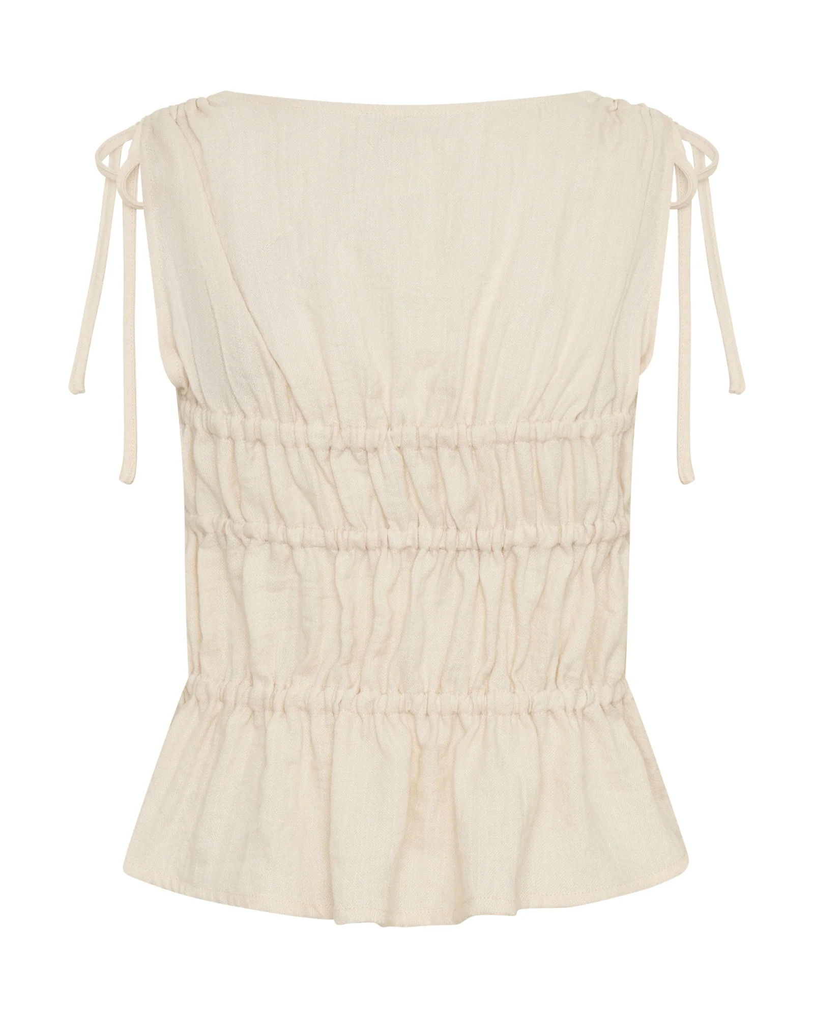 Evelyn Gathered Ruched Tie Top - Cream - Image 15