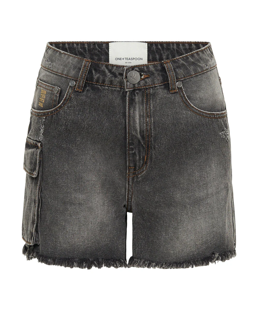 Legends High Waist Mom Fit Denim Shorts - Faded Black - Image 8