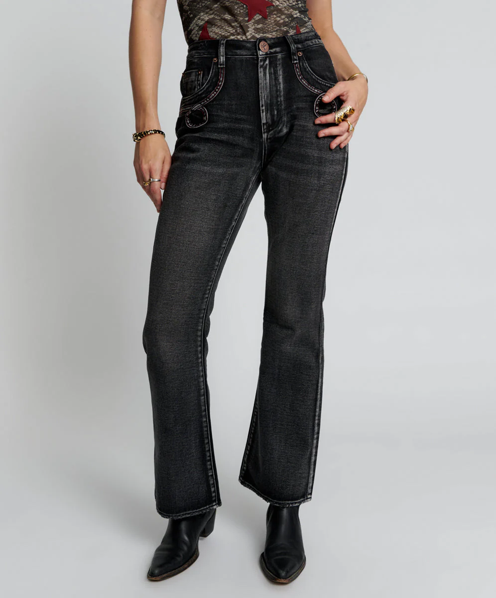 Charlie High Waist Slim Flared Denim Jeans - Faded Black - Image 2