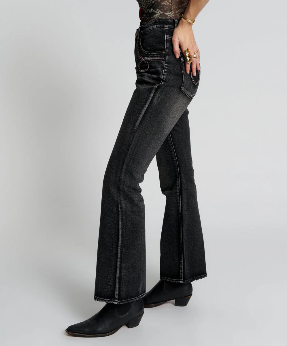 Charlie High Waist Slim Flared Denim Jeans - Faded Black - Image 4