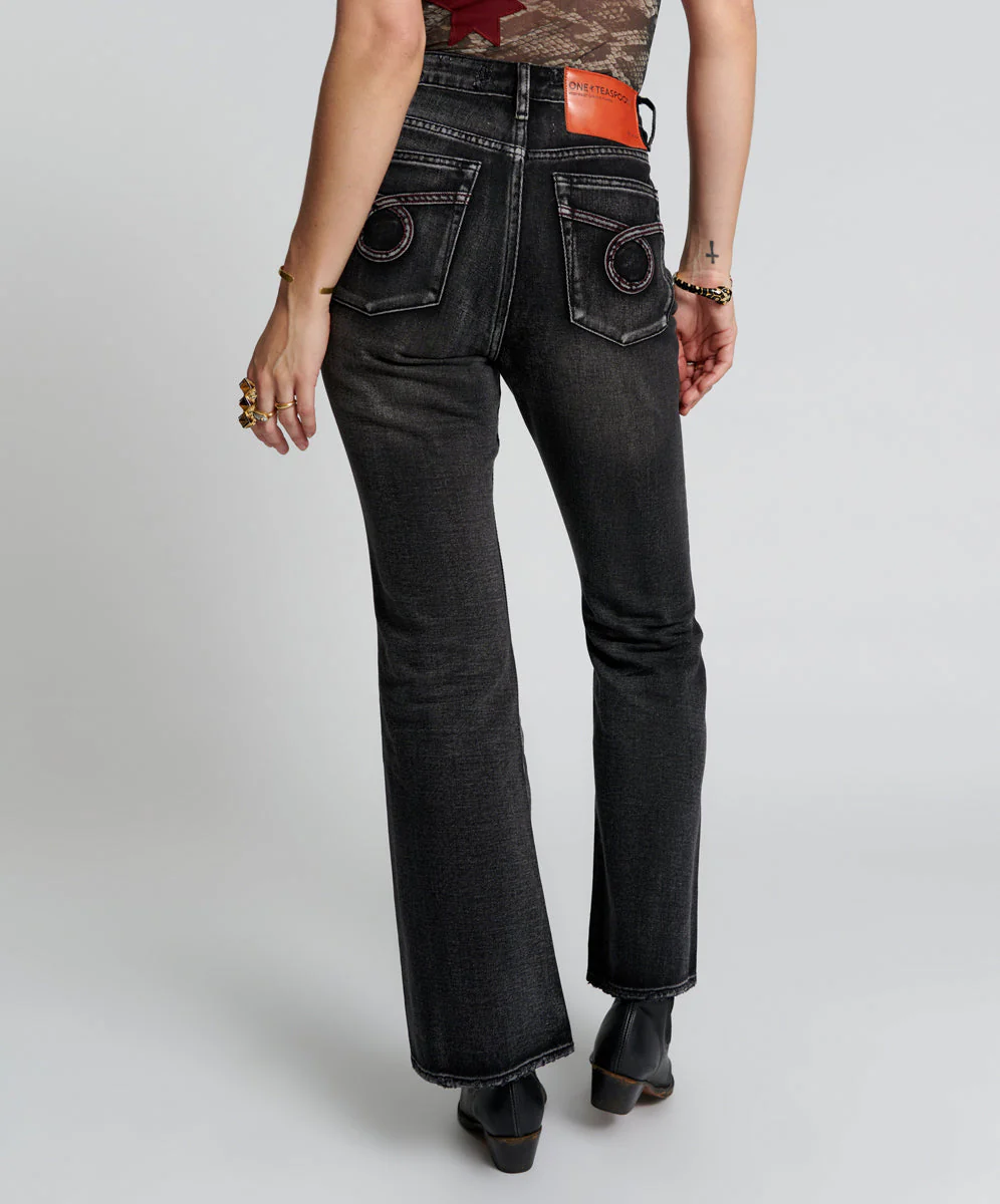Charlie High Waist Slim Flared Denim Jeans - Faded Black - Image 5