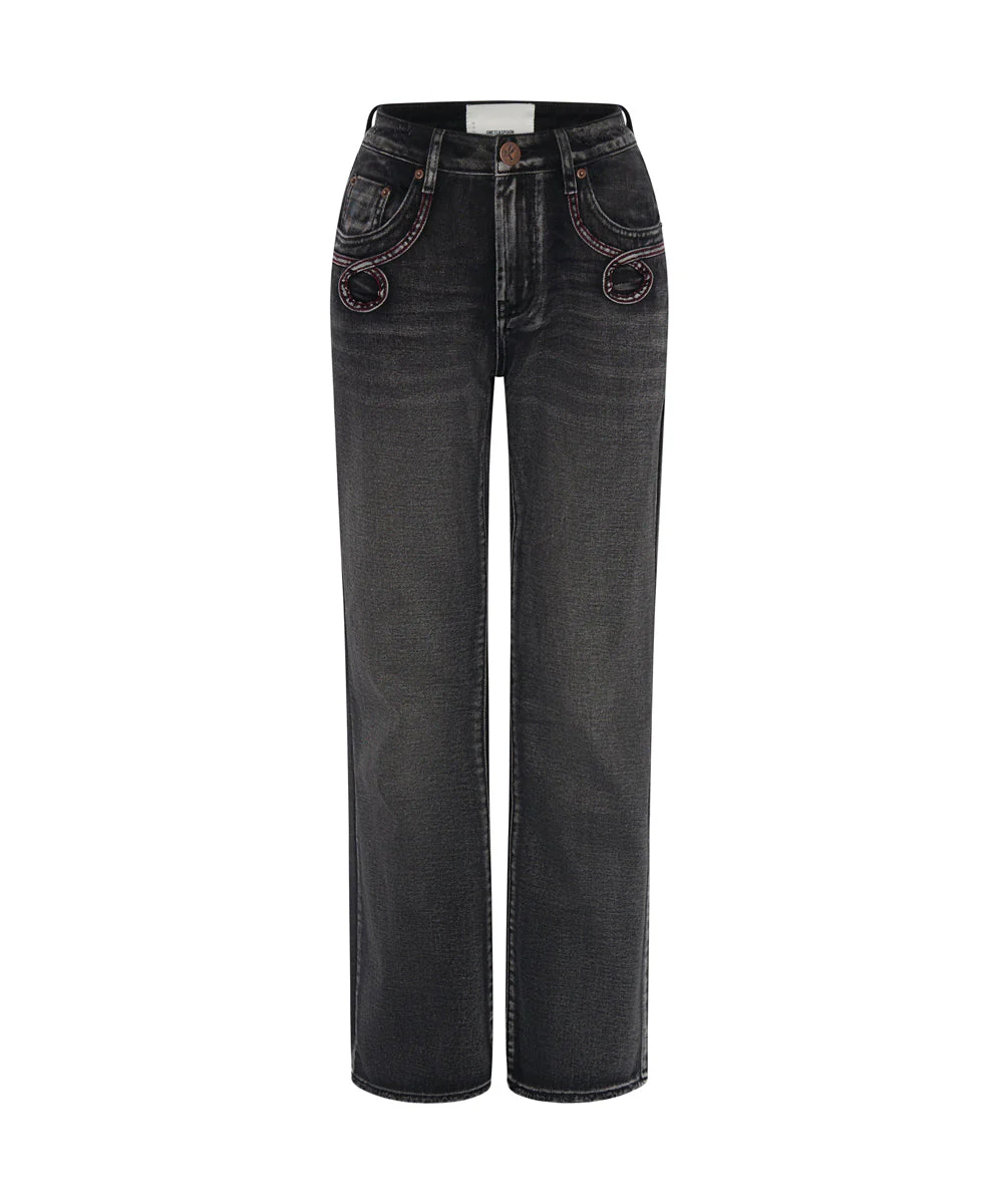 Charlie High Waist Slim Flared Denim Jeans - Faded Black - Image 6