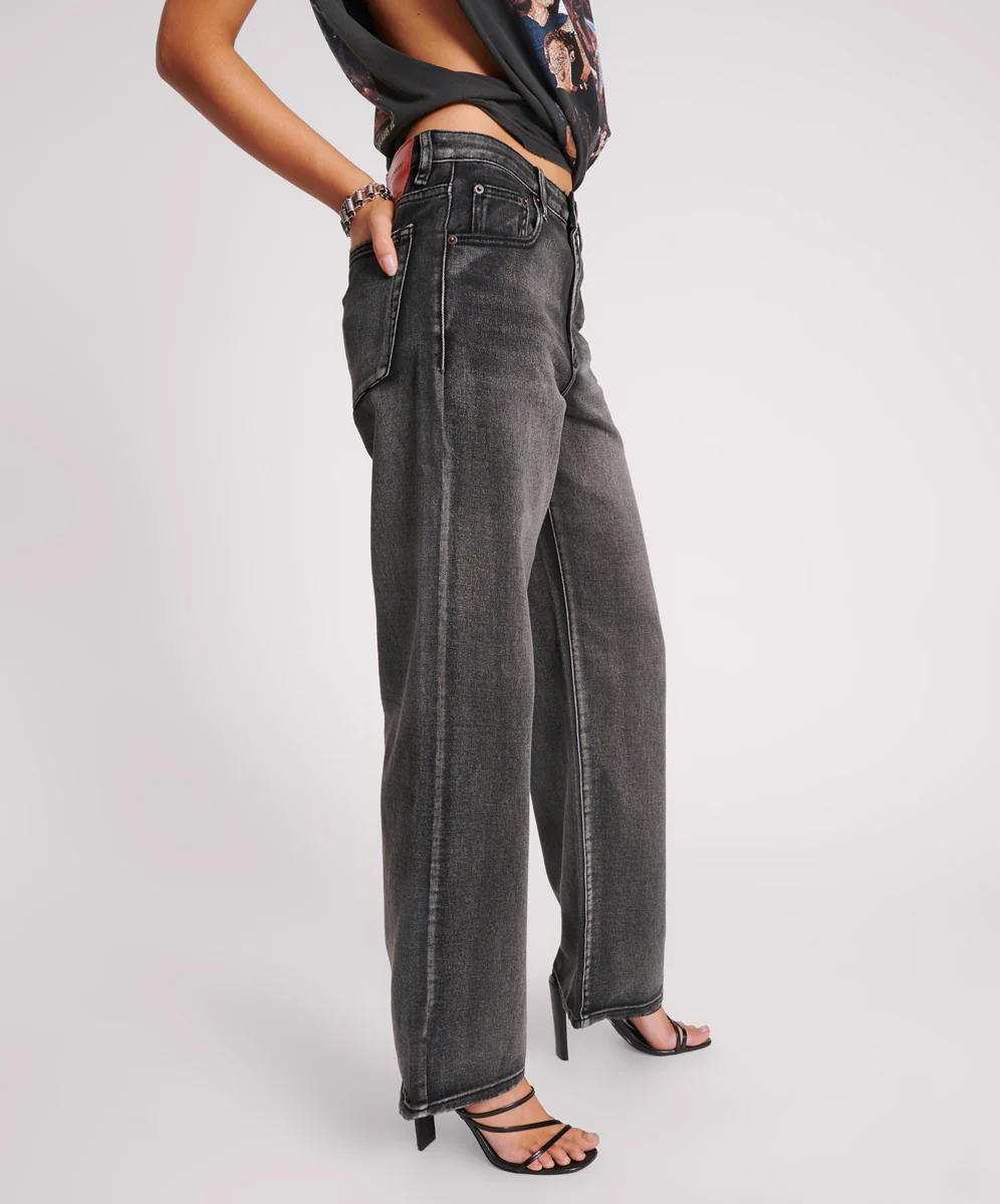 Jackson Mid Waist Wide Leg Denim Jeans - Faded Black - Image 3