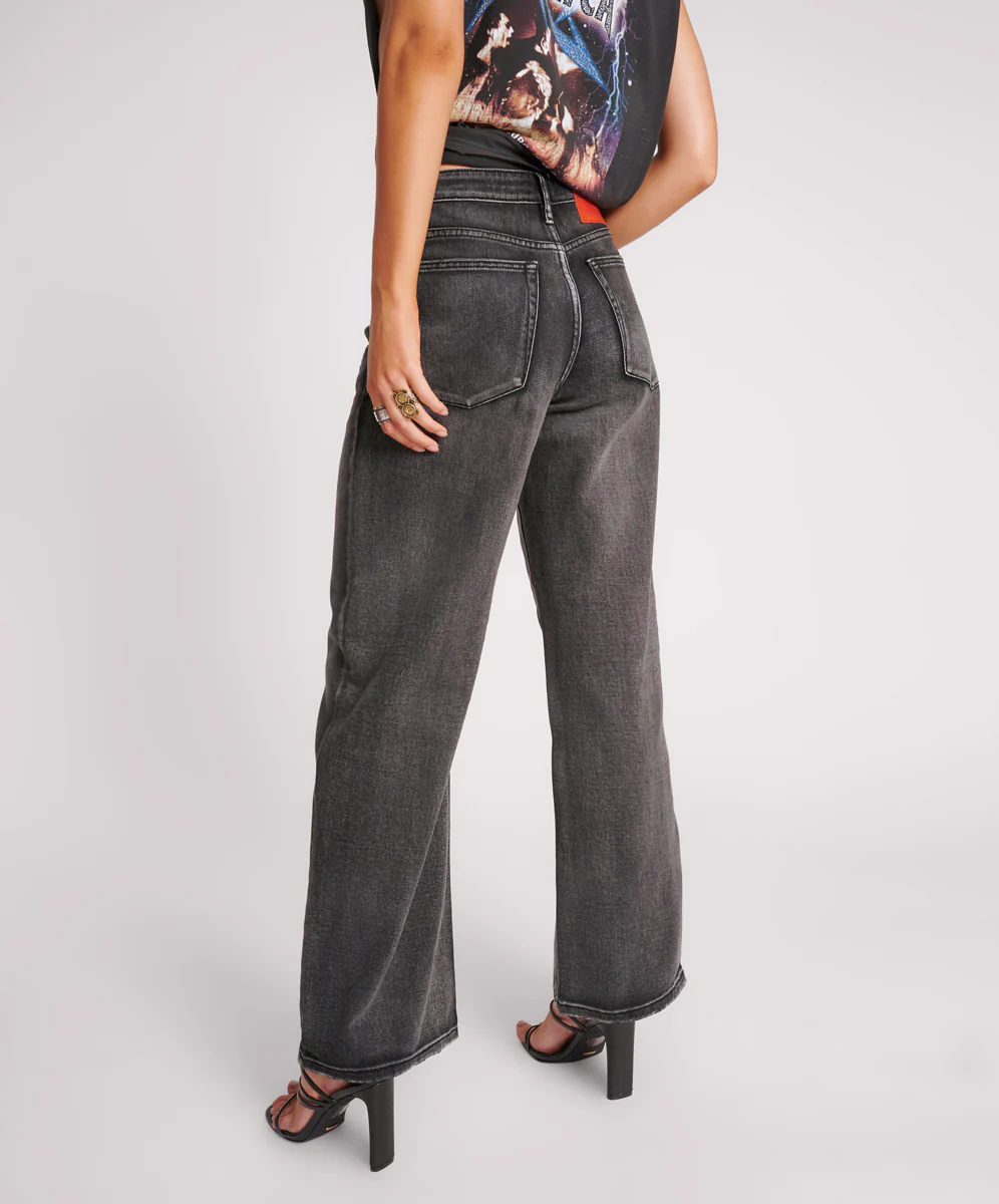 Jackson Mid Waist Wide Leg Denim Jeans - Faded Black - Image 4