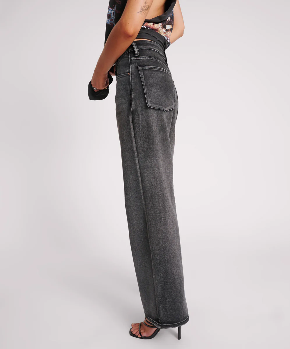 Jackson Mid Waist Wide Leg Denim Jeans - Faded Black - Image 5