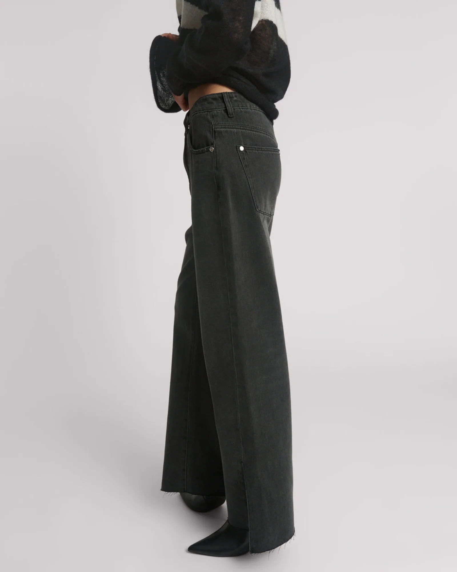 Billie Low Slung Straight Leg Mid Waist Denim Jeans - Faded Black - Image 5