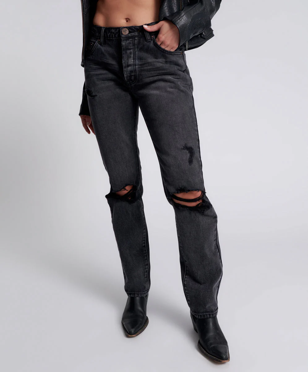 Truckers Mid Waist Straight Leg Denim Jeans - Faded Black - Image 2