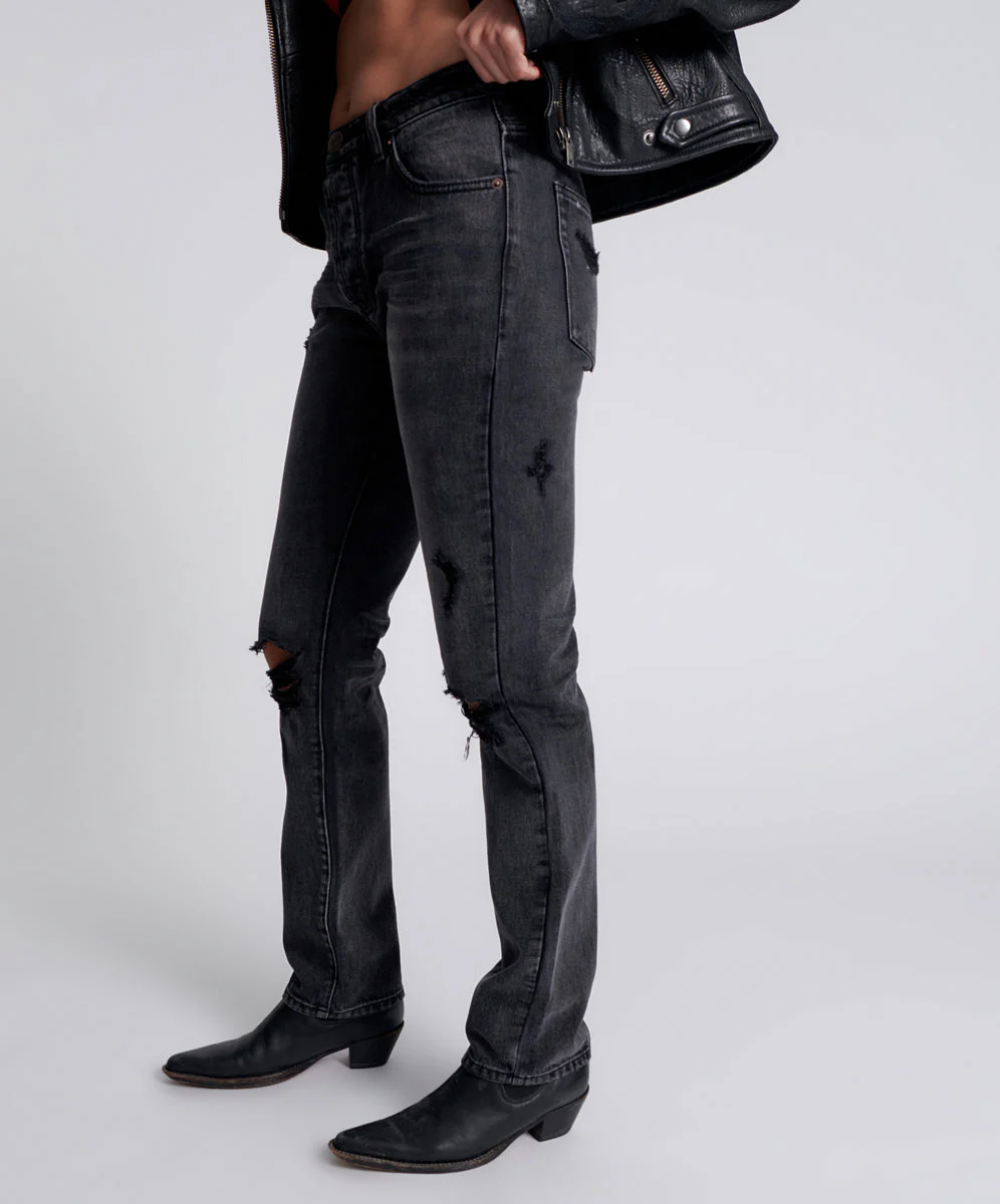 Truckers Mid Waist Straight Leg Denim Jeans - Faded Black - Image 3