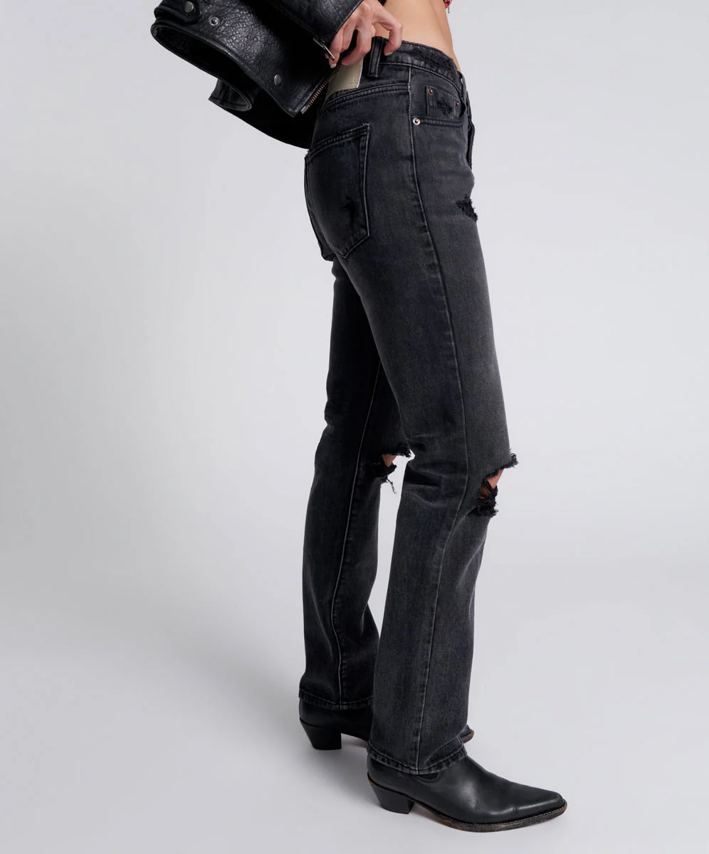 Truckers Mid Waist Straight Leg Denim Jeans - Faded Black - Image 4