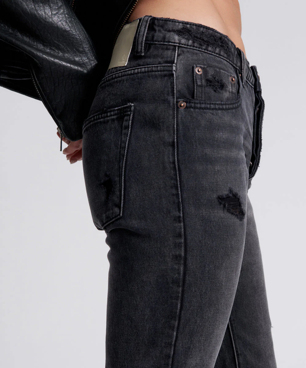 Truckers Mid Waist Straight Leg Denim Jeans - Faded Black - Image 5