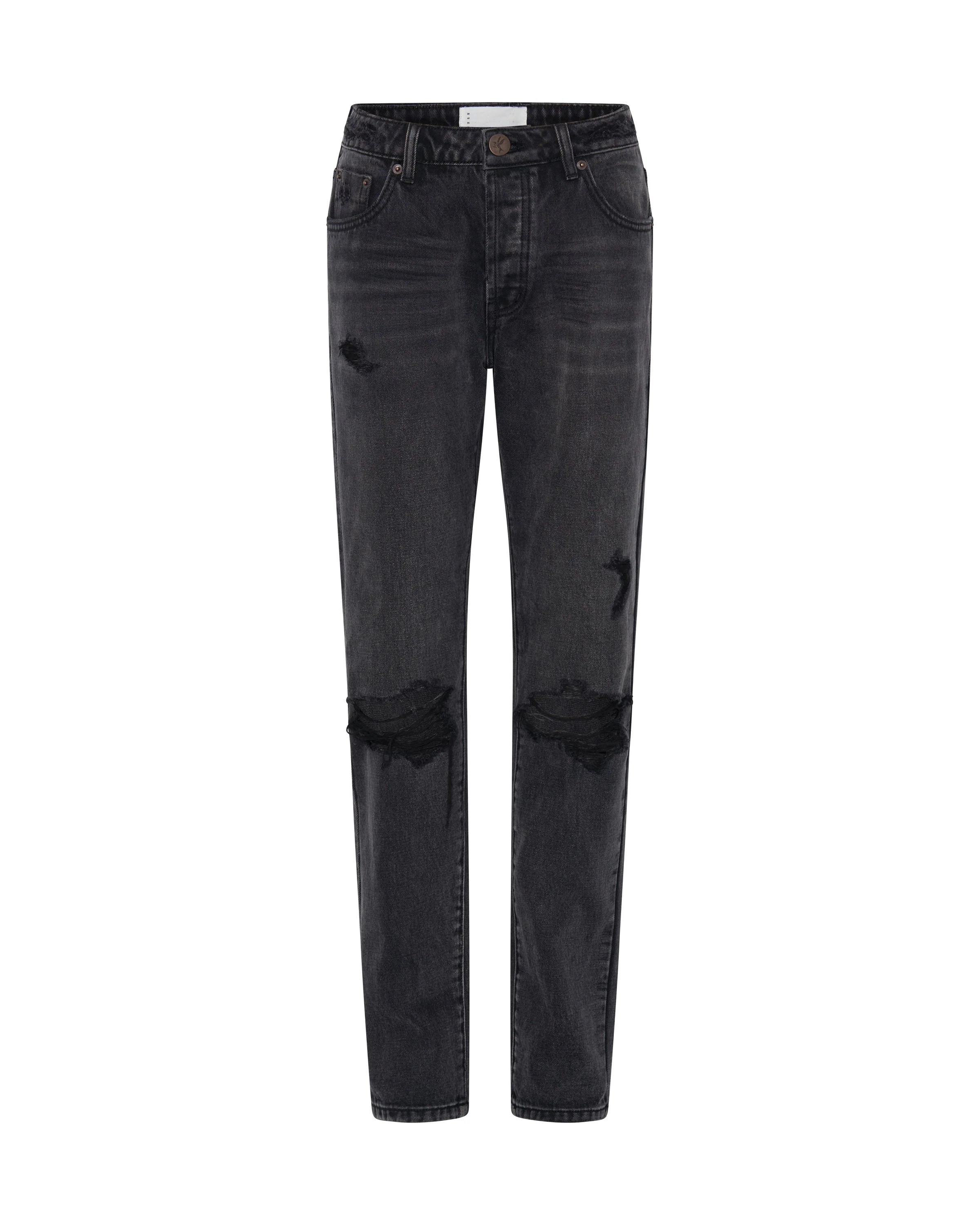 Truckers Mid Waist Straight Leg Denim Jeans - Faded Black - Image 6