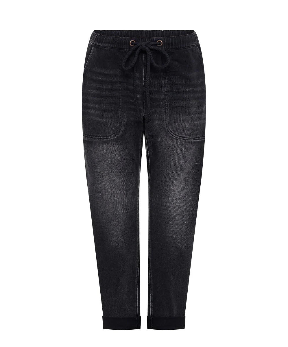 Shabbies Low Waist Drawstring Boyfriend Denim Jeans - Faded Black - Image 5