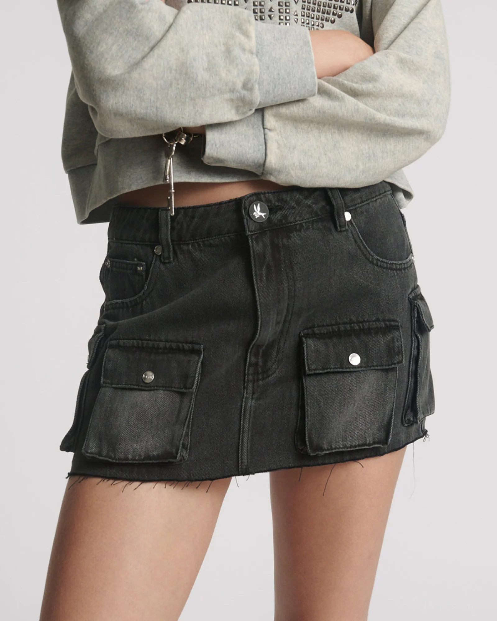 Sloane Low Waist Denim Mini Skirt - Faded Black - Image 3
