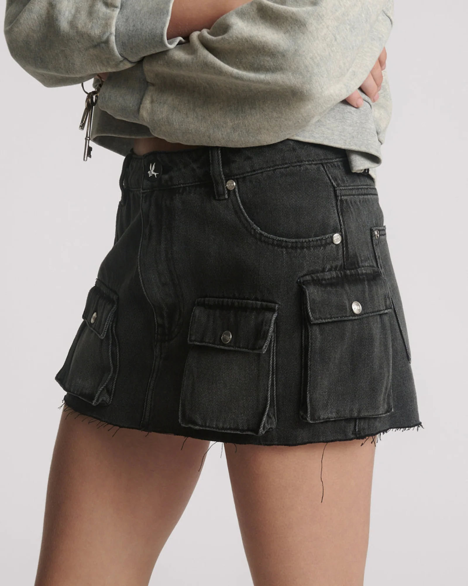 Sloane Low Waist Denim Mini Skirt - Faded Black - Image 7