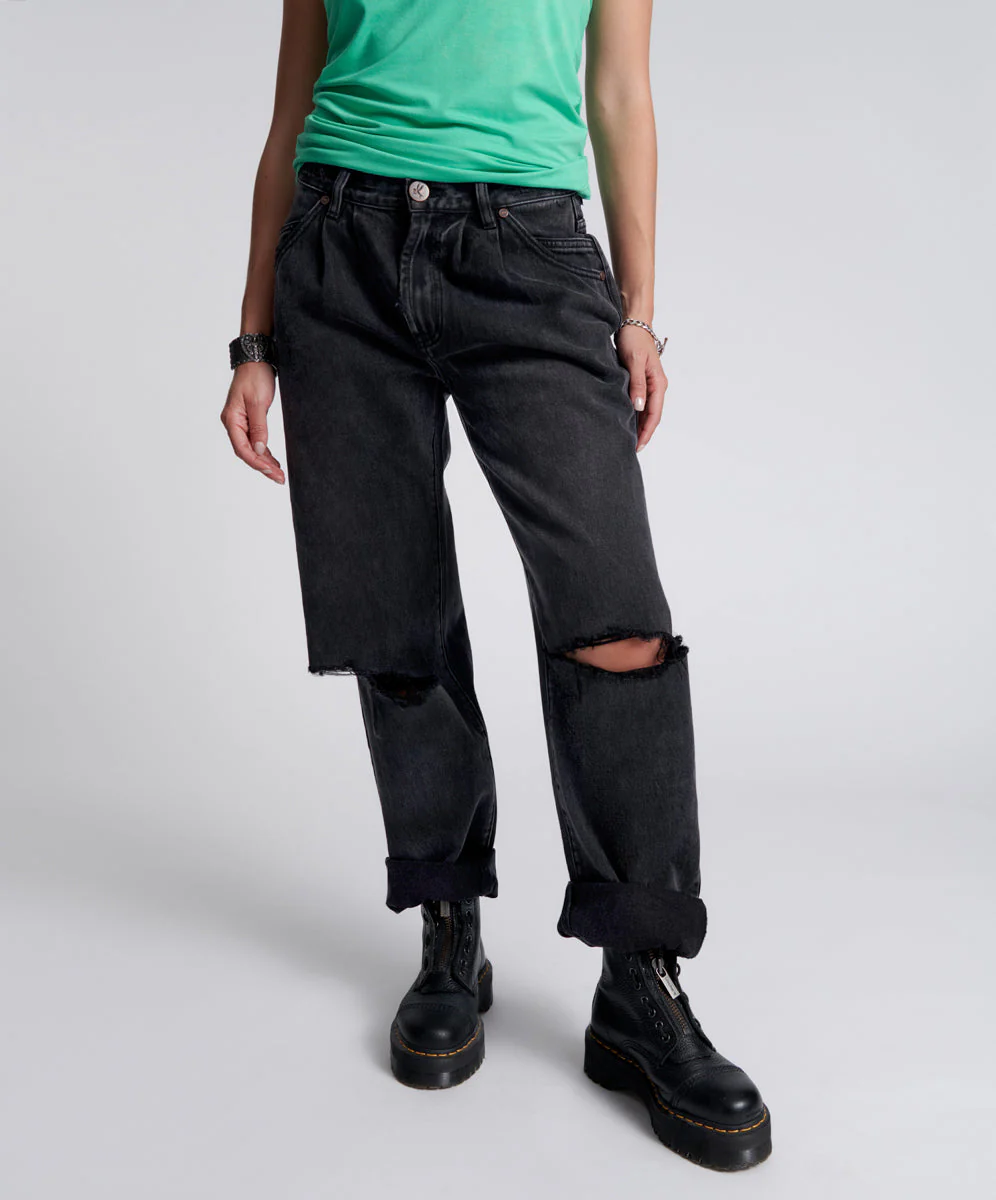 Smiths Low Waist Wide Leg Denim Jeans - Faded Black - Image 3