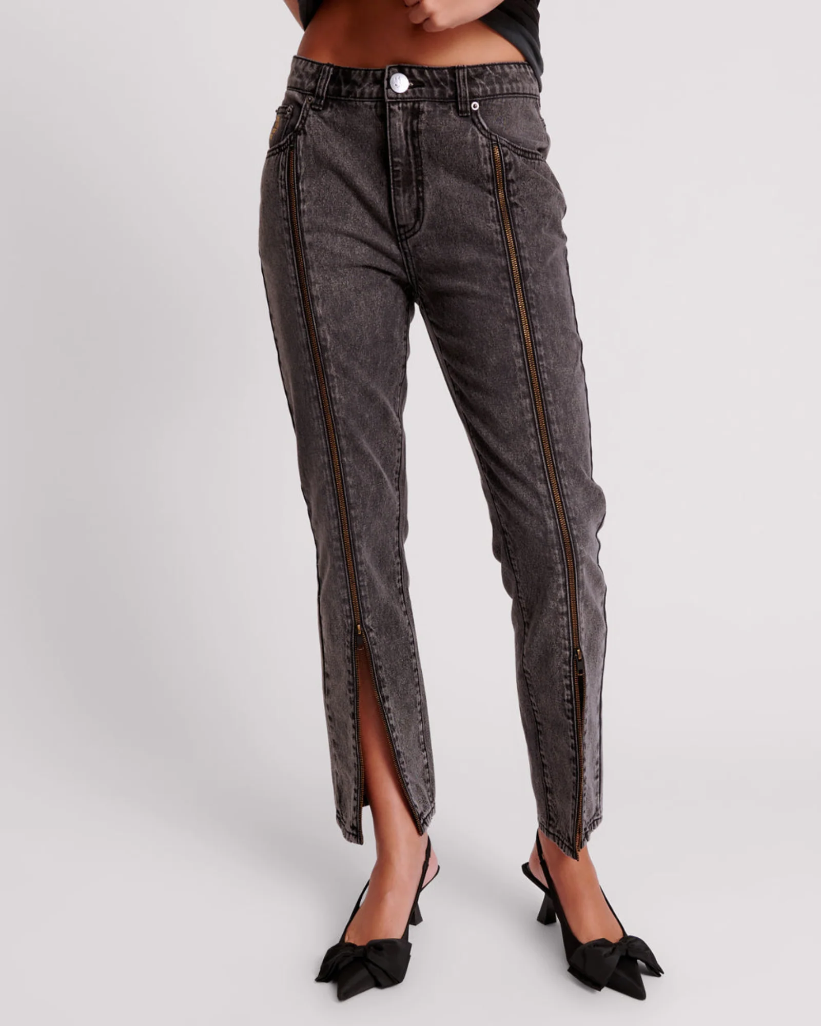 Truckers Mid Waist Straight Leg Denim Jeans - Faded Black - Image 3