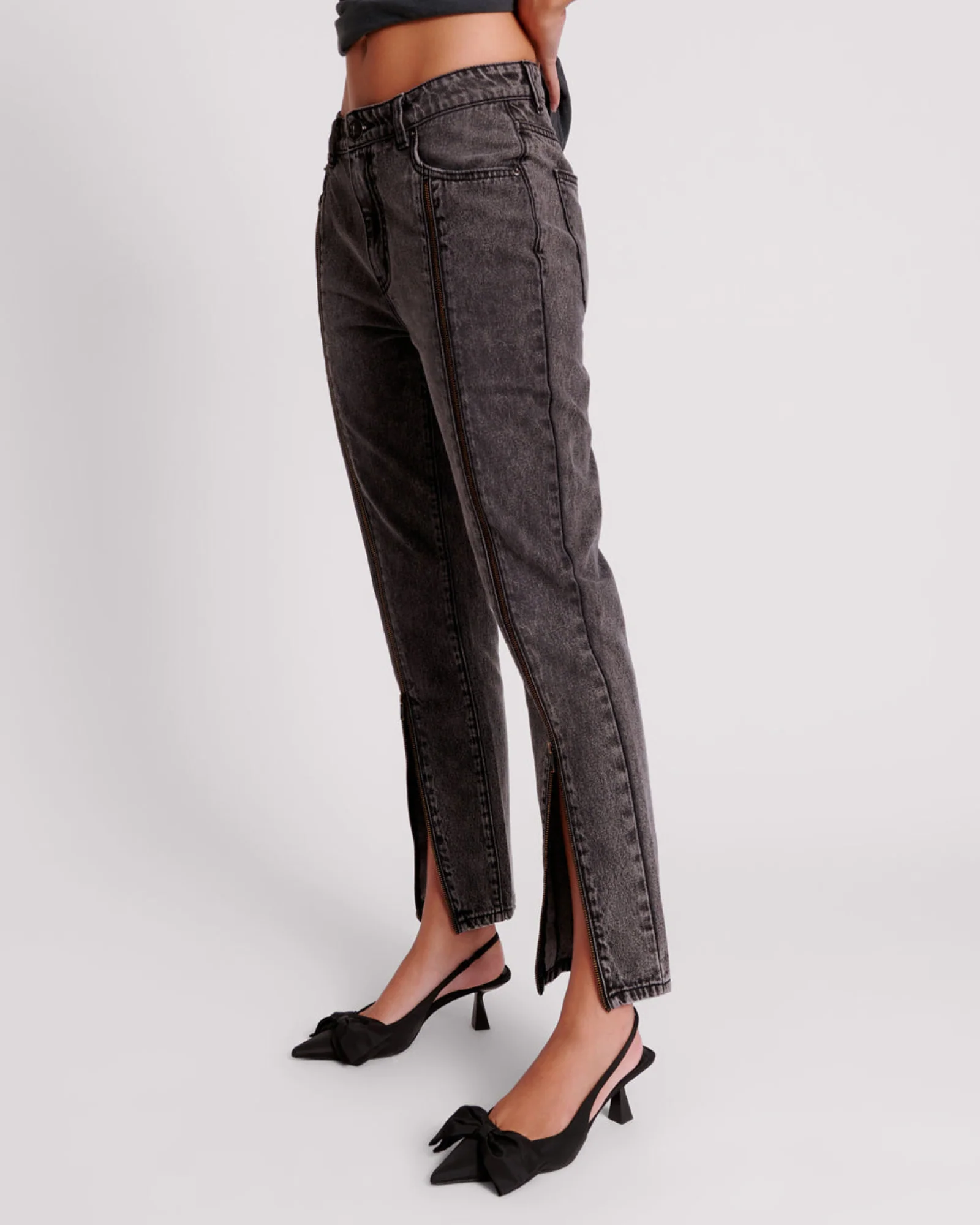 Truckers Mid Waist Straight Leg Denim Jeans - Faded Black - Image 4