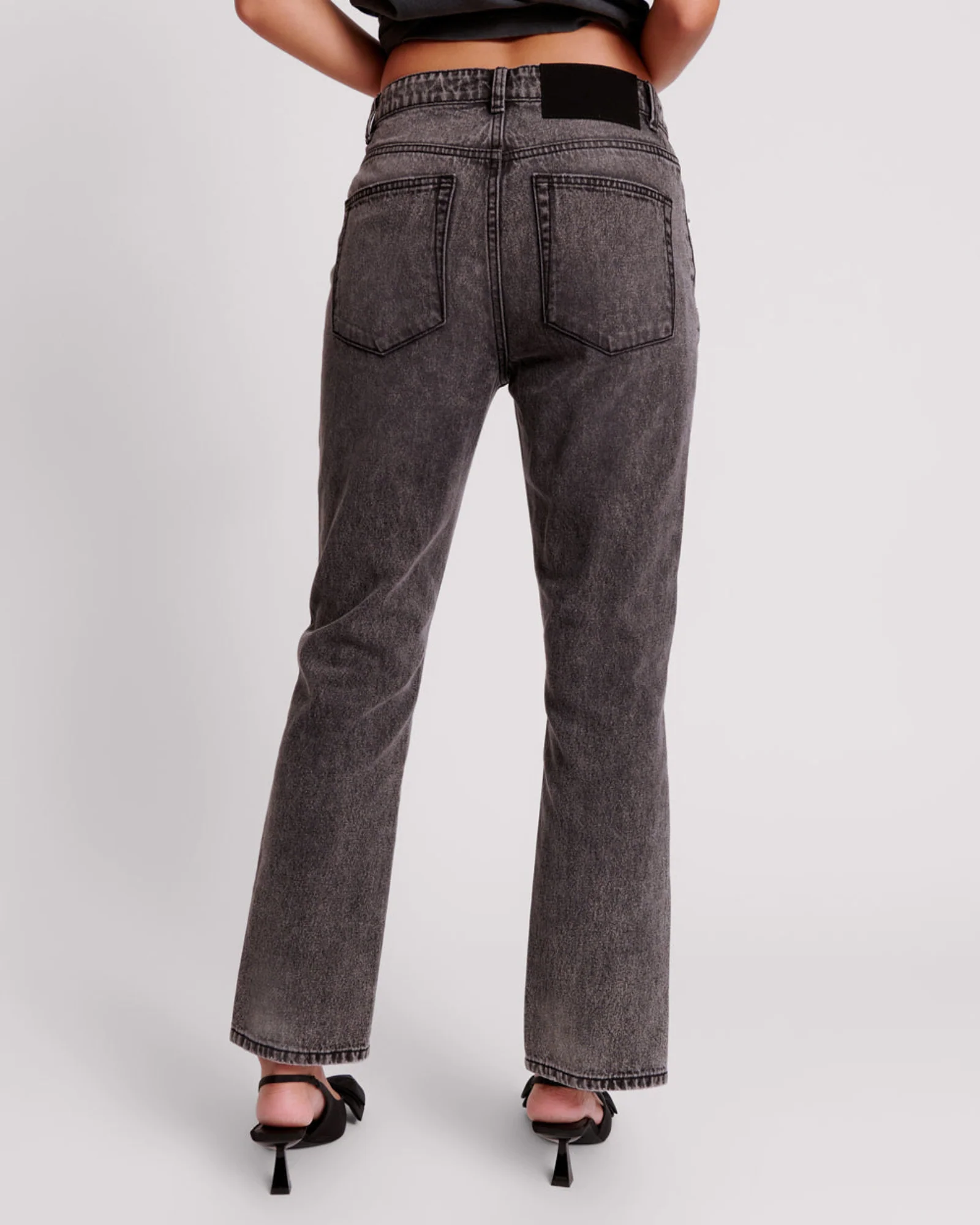 Truckers Mid Waist Straight Leg Denim Jeans - Faded Black - Image 5