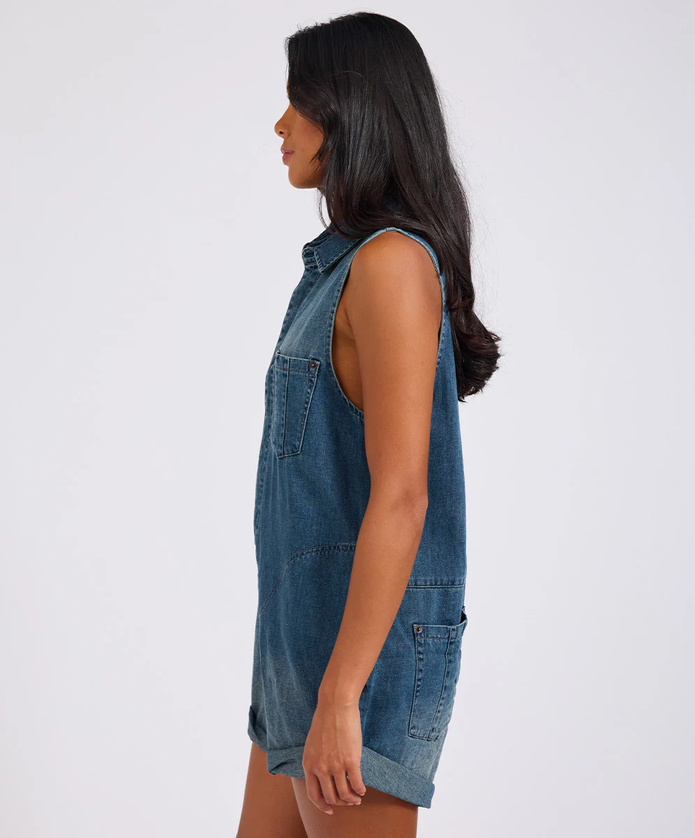 Braxton Mini Hemp Denim Jumpsuit - Faded Blue - Image 4
