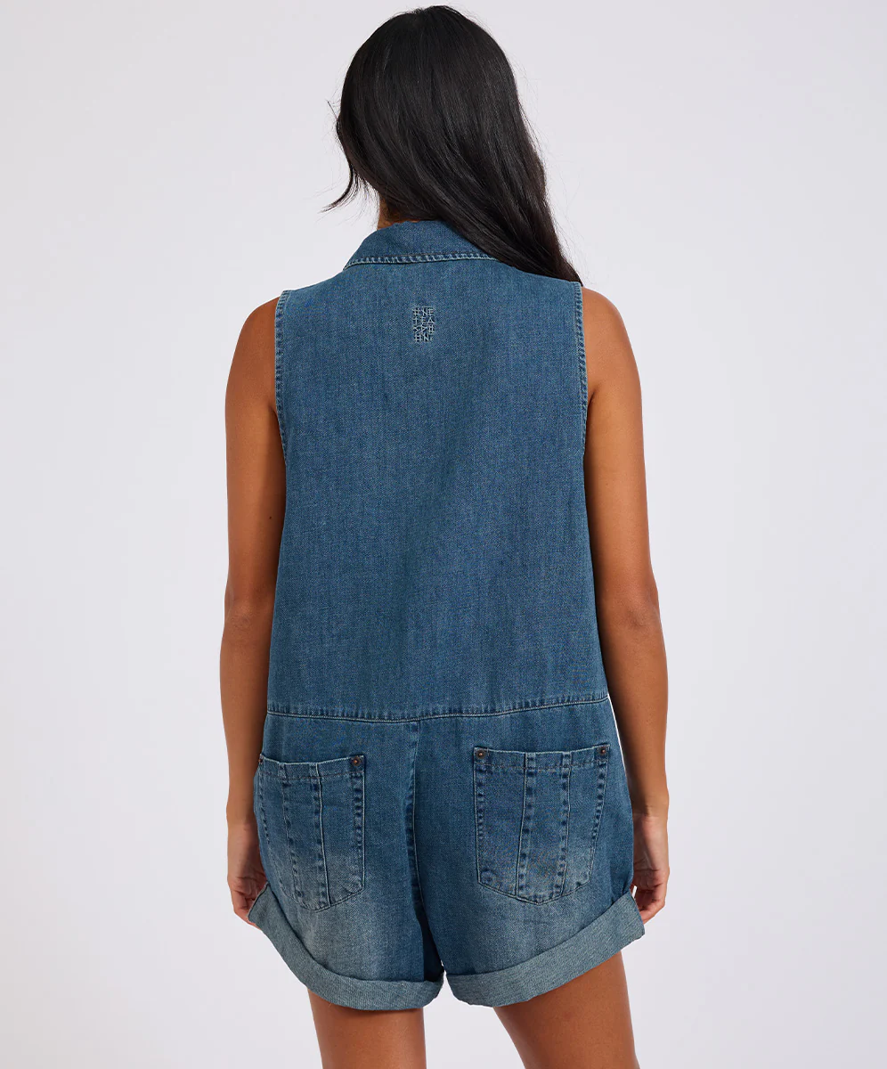 Braxton Mini Hemp Denim Jumpsuit - Faded Blue - Image 5