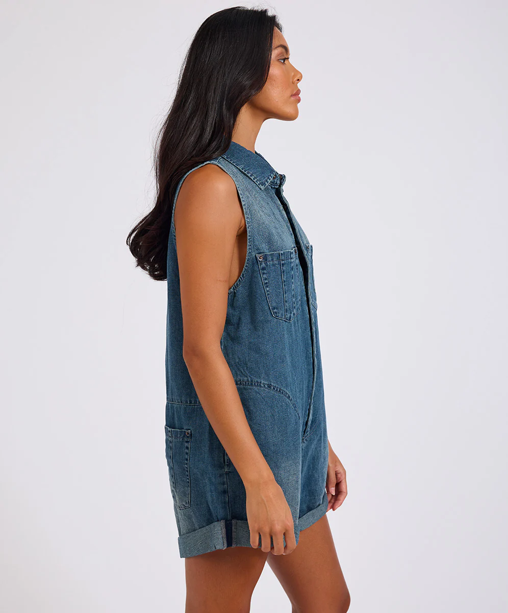 Braxton Mini Hemp Denim Jumpsuit - Faded Blue - Image 6
