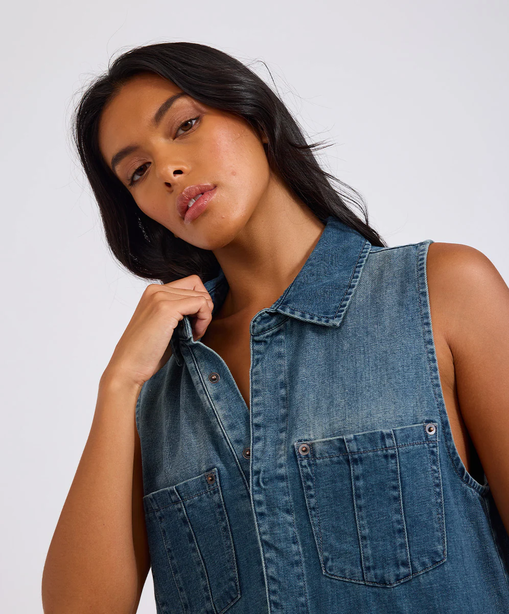 Braxton Mini Hemp Denim Jumpsuit - Faded Blue - Image 7