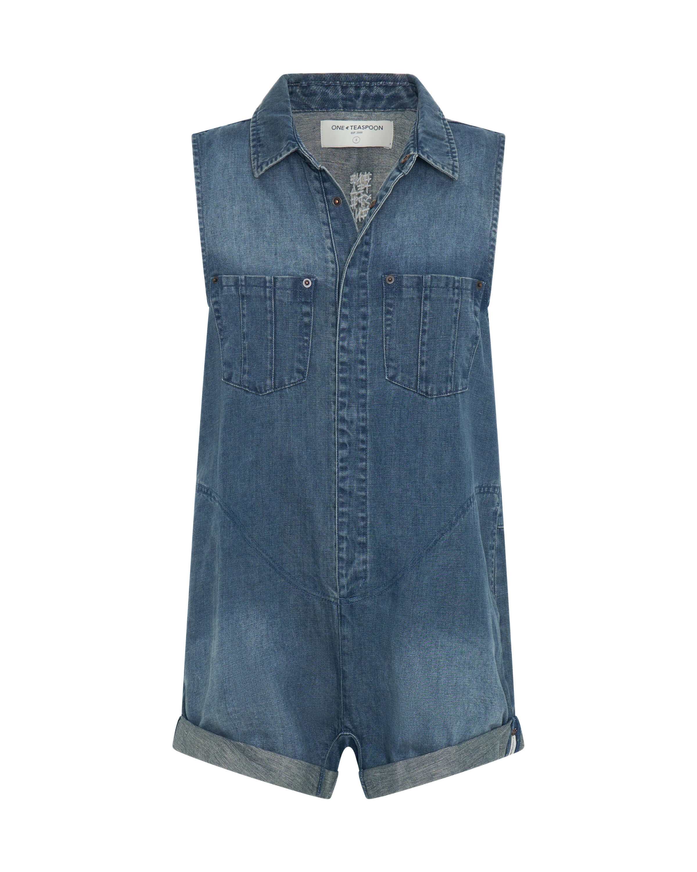 Braxton Mini Hemp Heart Cutout Denim Jumpsuit - Faded Blue - Image 7