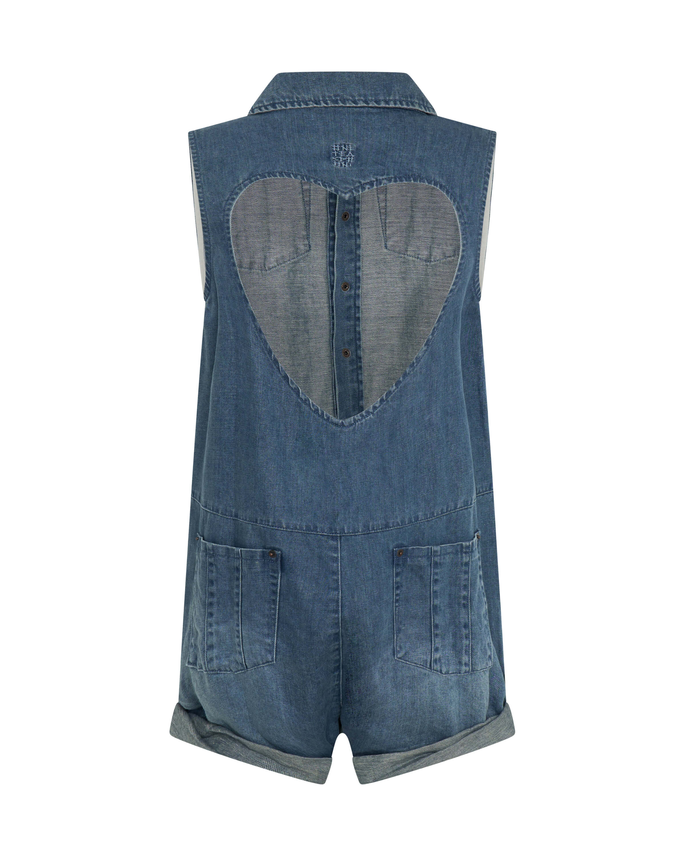 Braxton Mini Hemp Heart Cutout Denim Jumpsuit - Faded Blue - Image 8