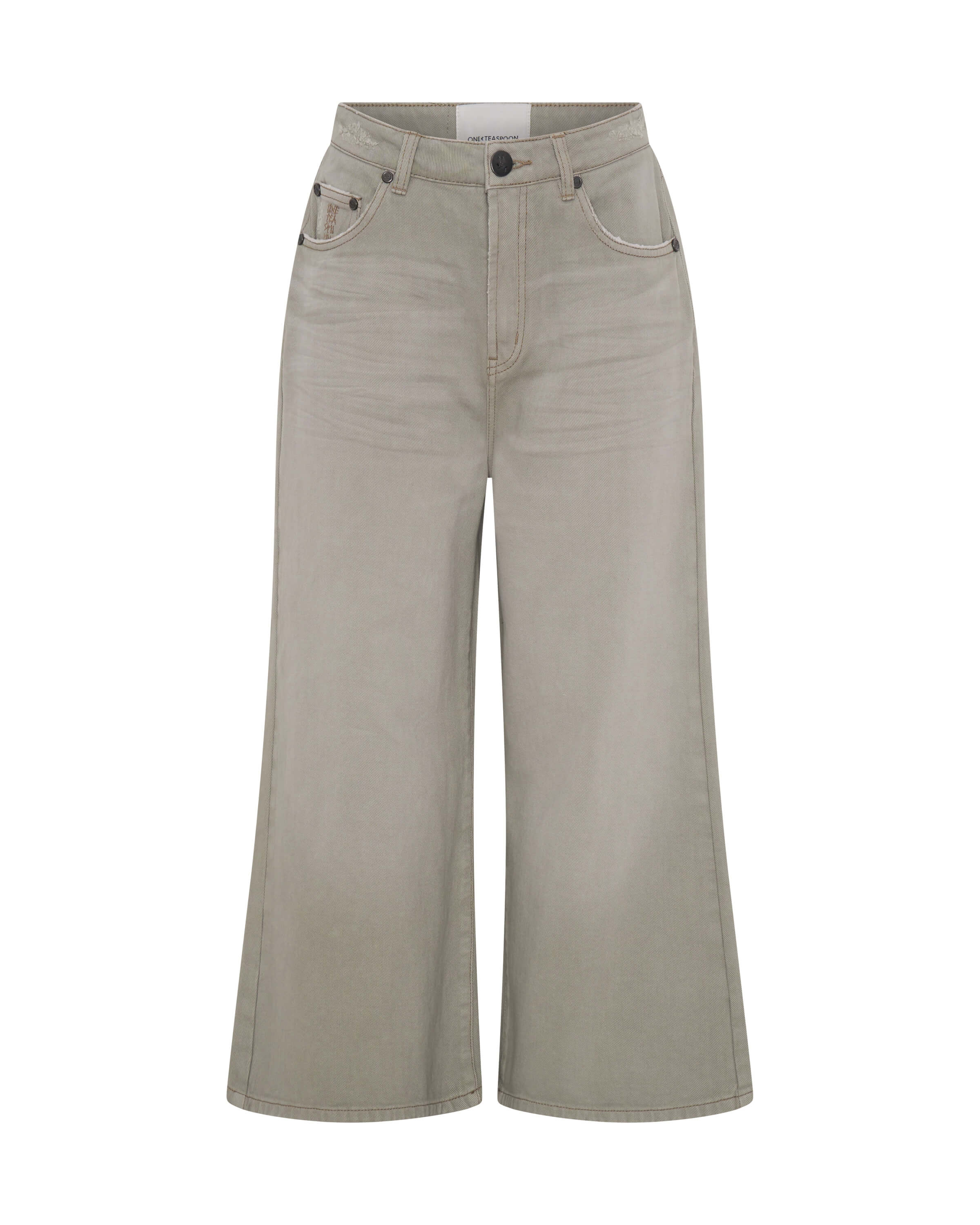 Love Machines Mid Waist Super Wide Leg Cropped Denim Jeans - Faded Khaki - Image 6