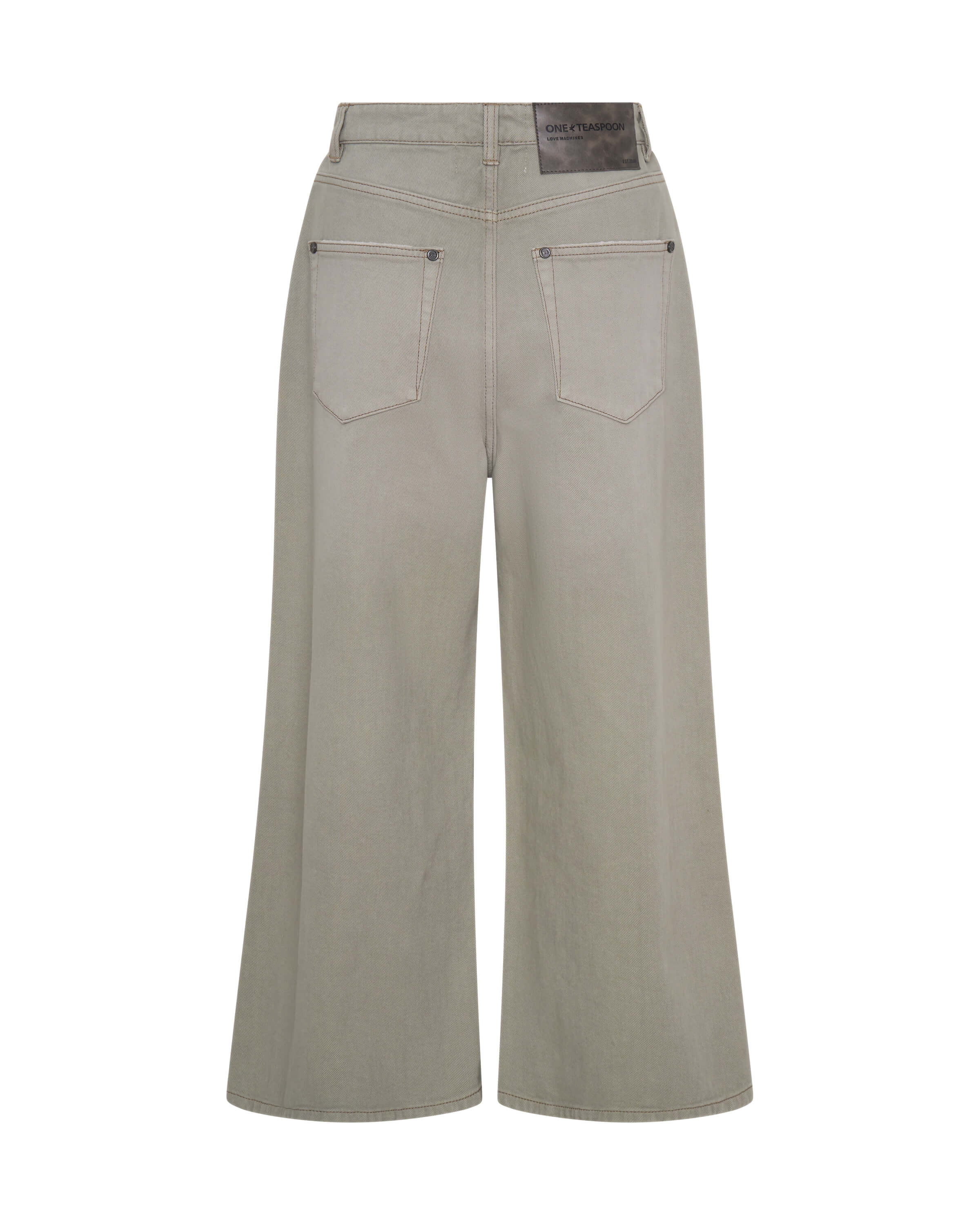 Love Machines Mid Waist Super Wide Leg Cropped Denim Jeans - Faded Khaki - Image 7