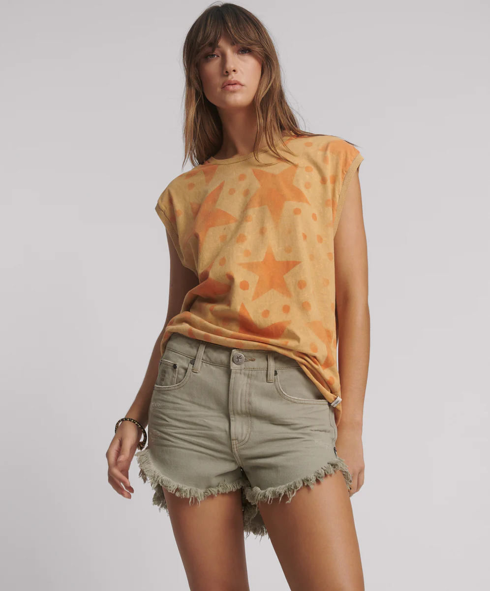 Outlaws Mid Waist Mid Length Denim Shorts - Faded Khaki - Image 2