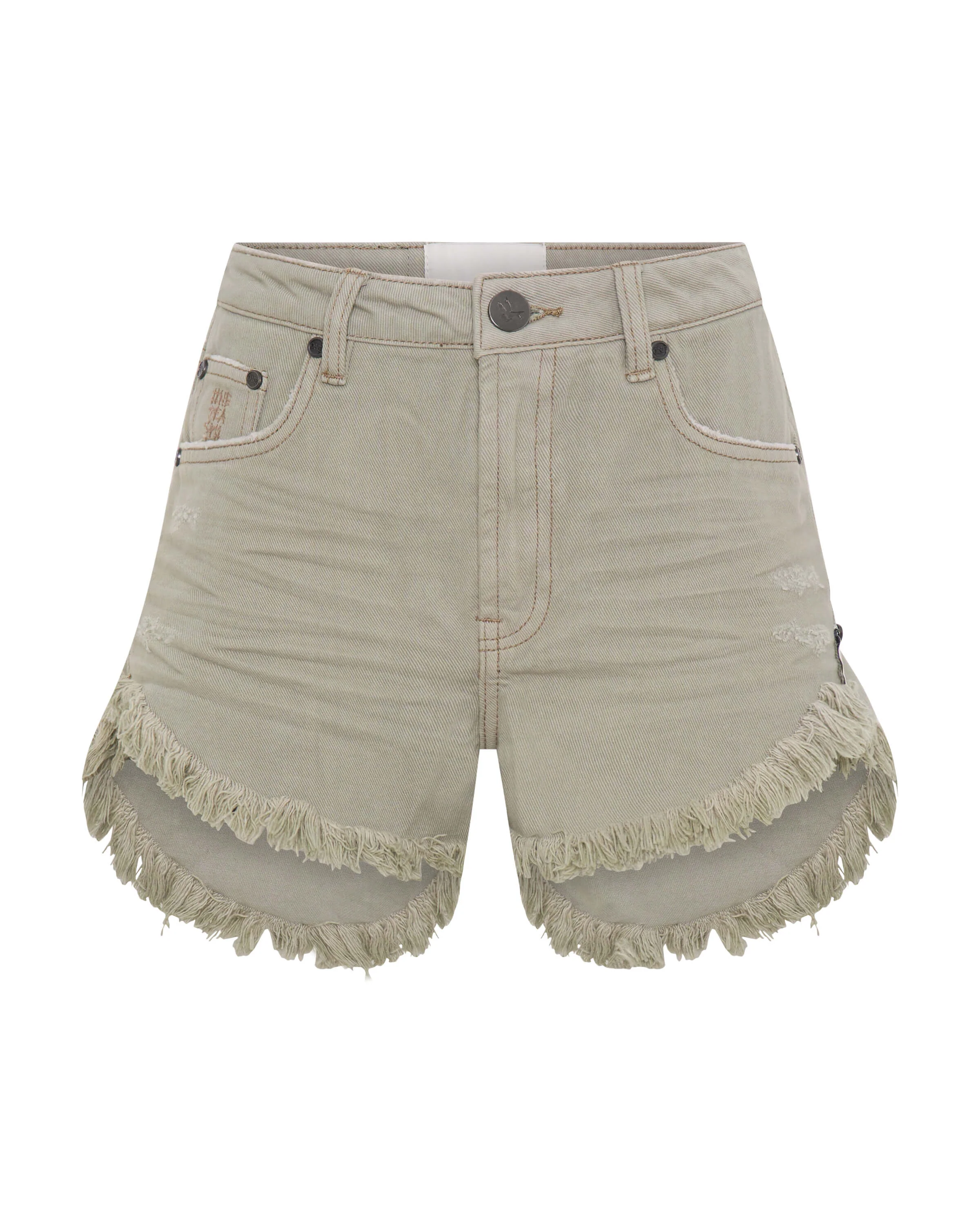 Outlaws Mid Waist Mid Length Denim Shorts - Faded Khaki - Image 8
