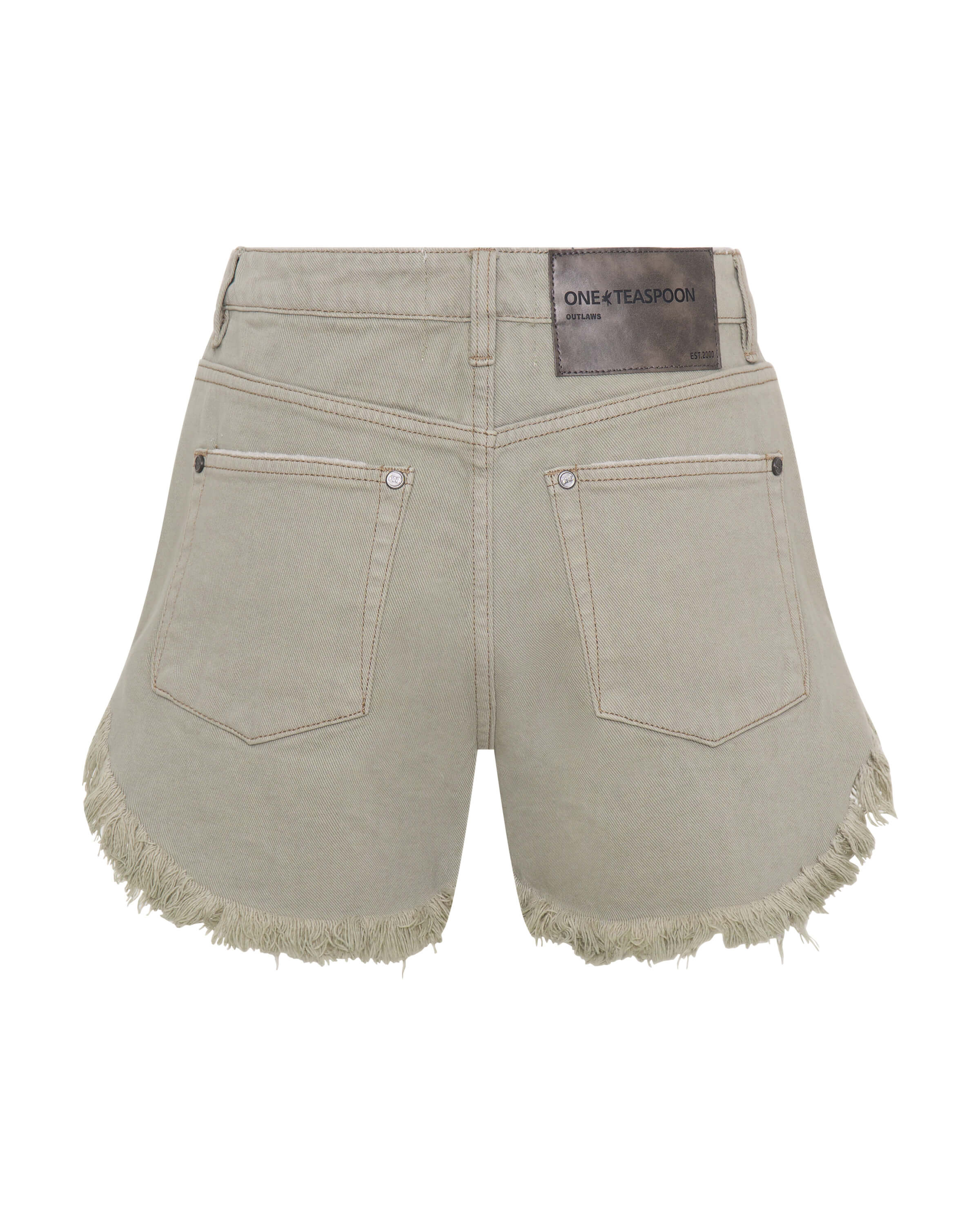 Outlaws Mid Waist Mid Length Denim Shorts - Faded Khaki - Image 9
