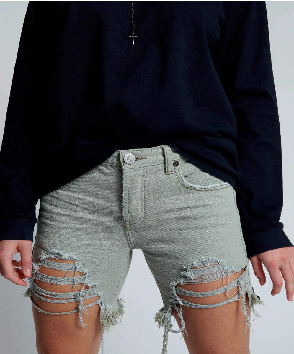 Stevies Low Waist Waist Long Length Boyfriend Denim Shorts - Faded Khaki - Image 3