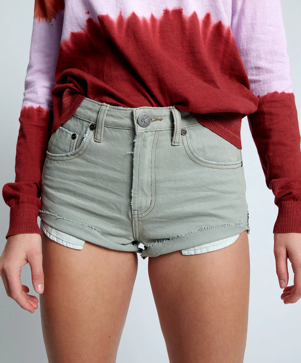 The One High Waist Cheeky Denim Shorts - Faded Khaki - Image 3