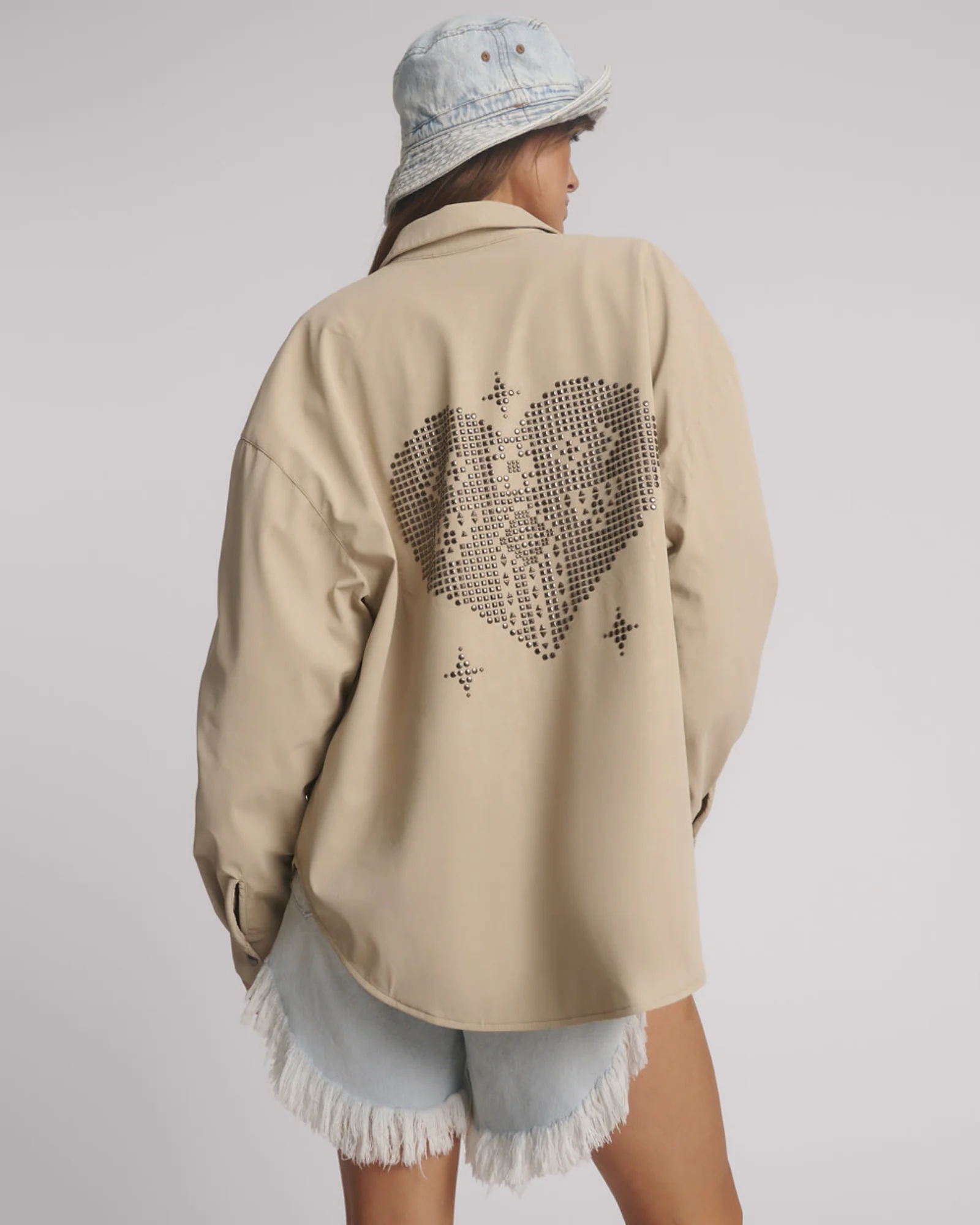 Studded Heart Faux Leather Daria Jacket - Stone - Image 3