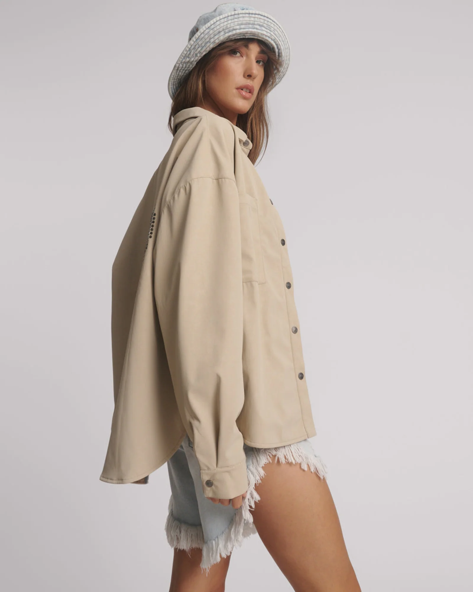 Studded Heart Faux Leather Daria Jacket - Stone - Image 4