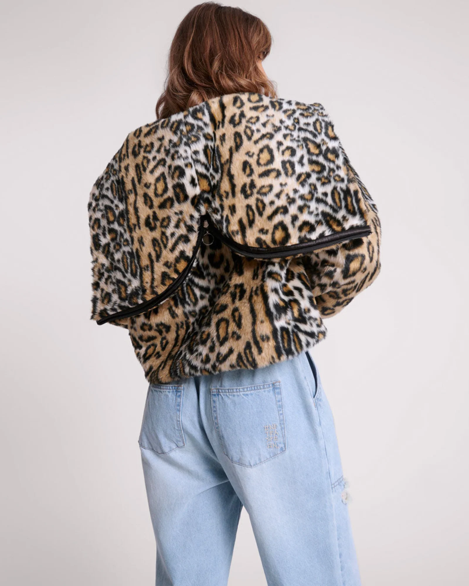 Faux Fur Leopard Split Hood Jacket - Animal - Image 3