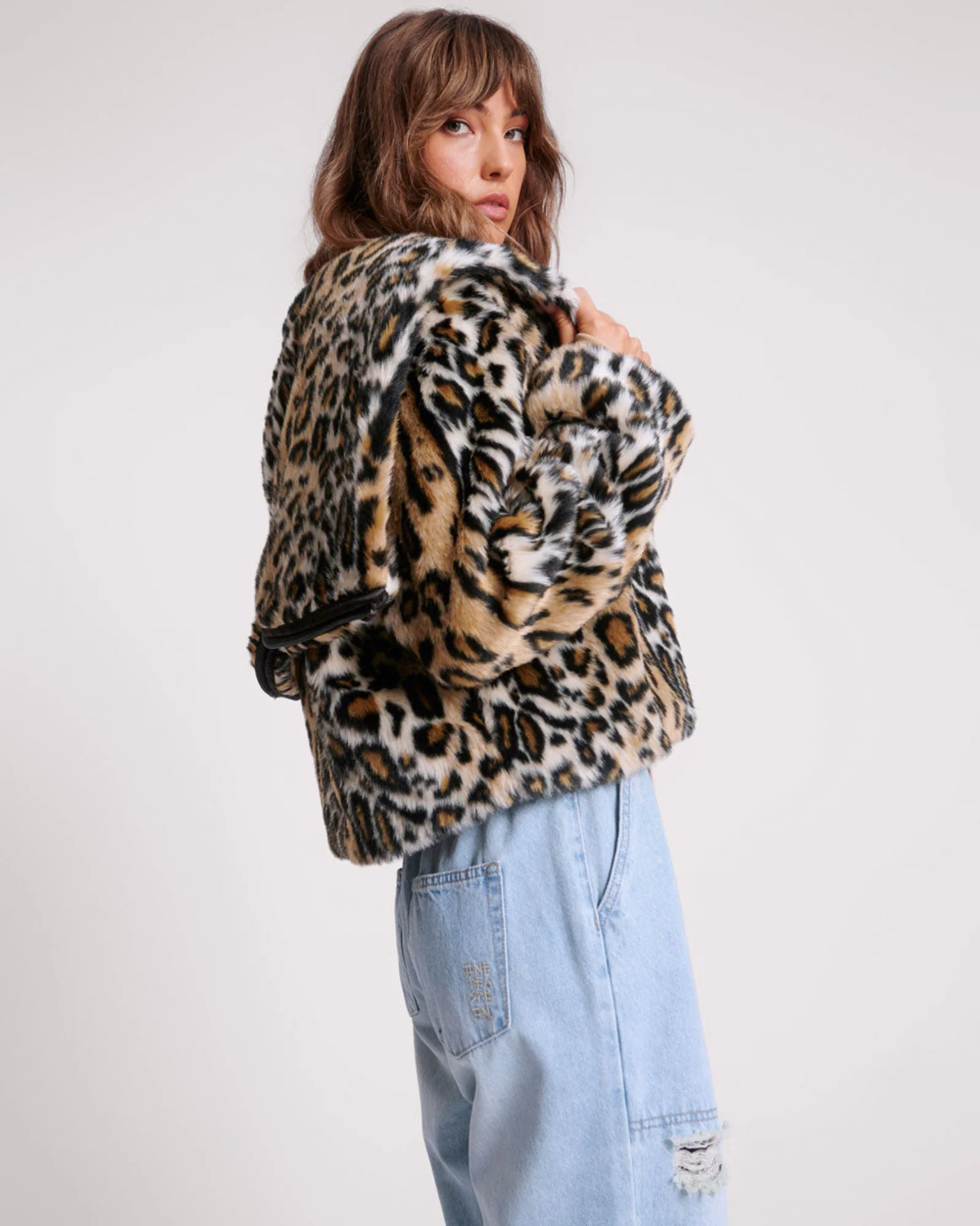 Faux Fur Leopard Split Hood Jacket - Animal - Image 4