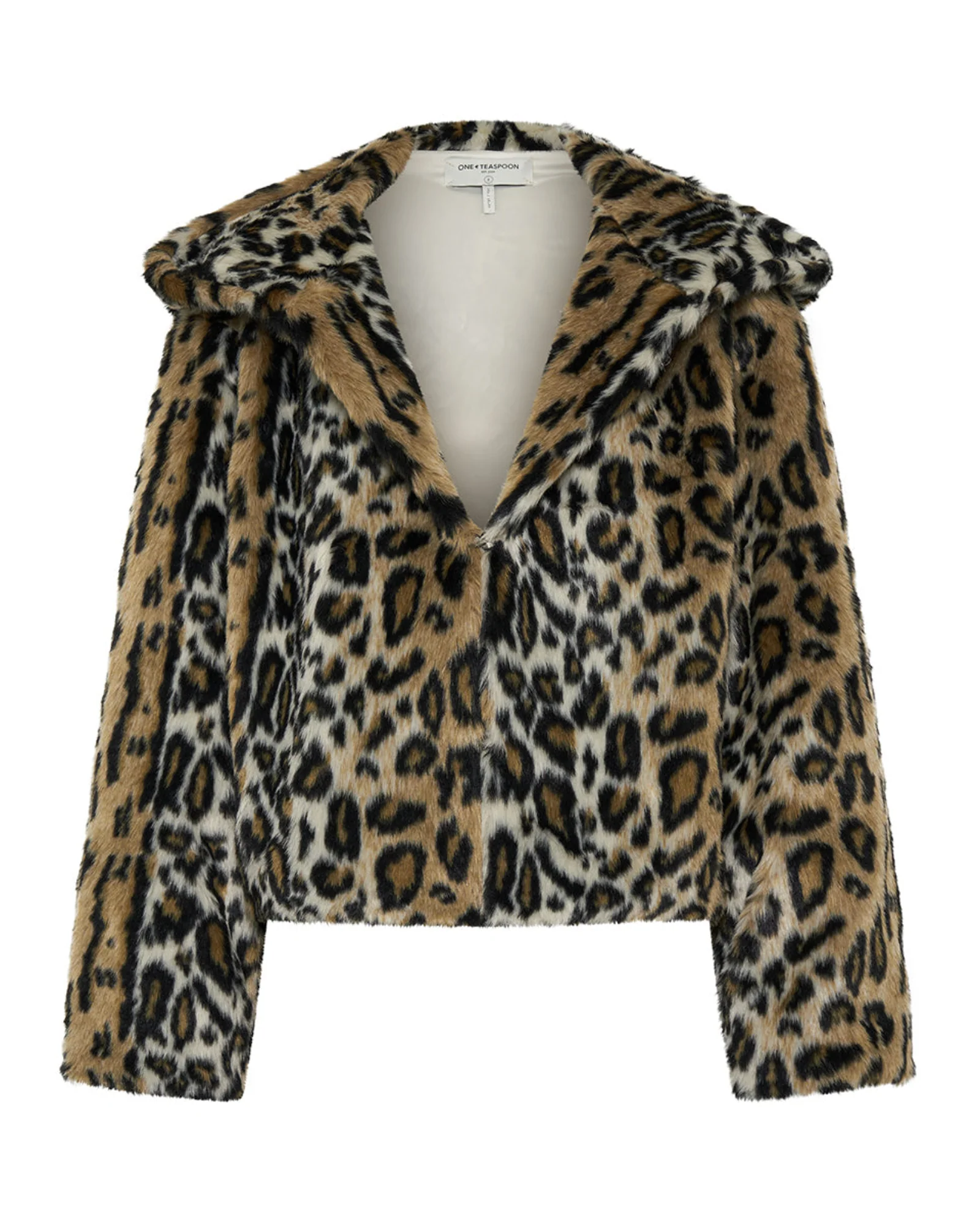 Faux Fur Leopard Split Hood Jacket - Animal - Image 8