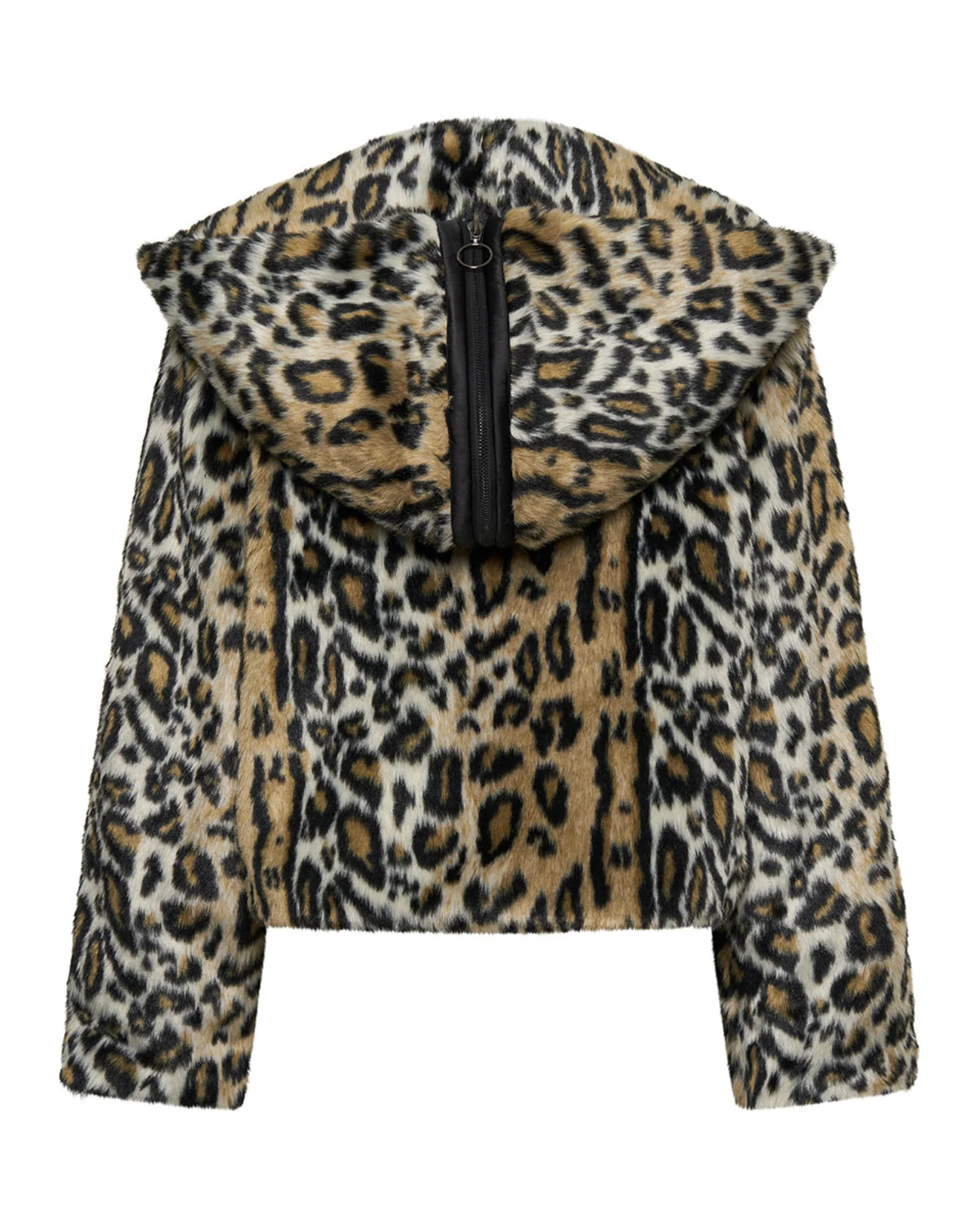 Faux Fur Leopard Split Hood Jacket - Animal - Image 9