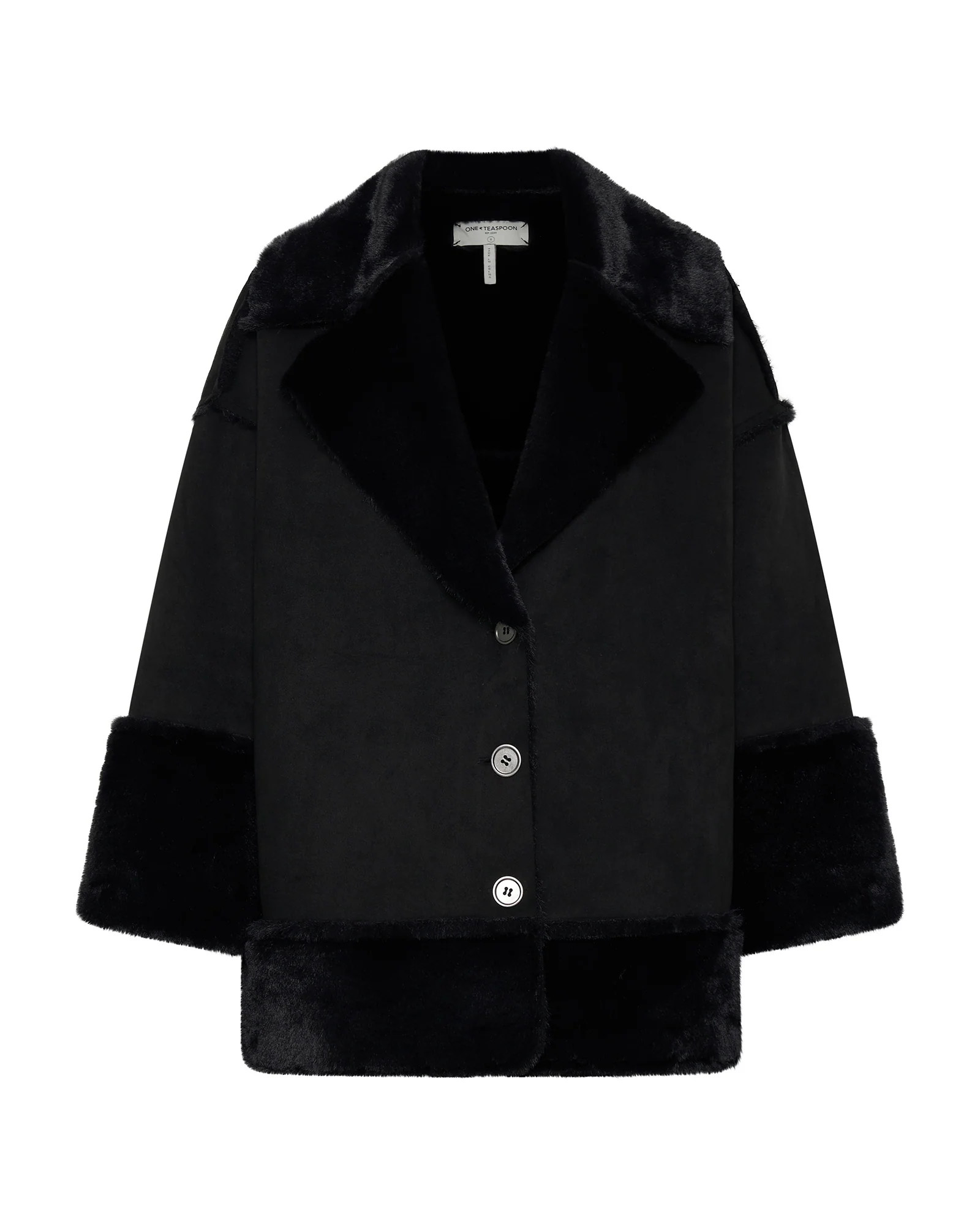Faux Shearling Aviator Coat - Black - Image 6